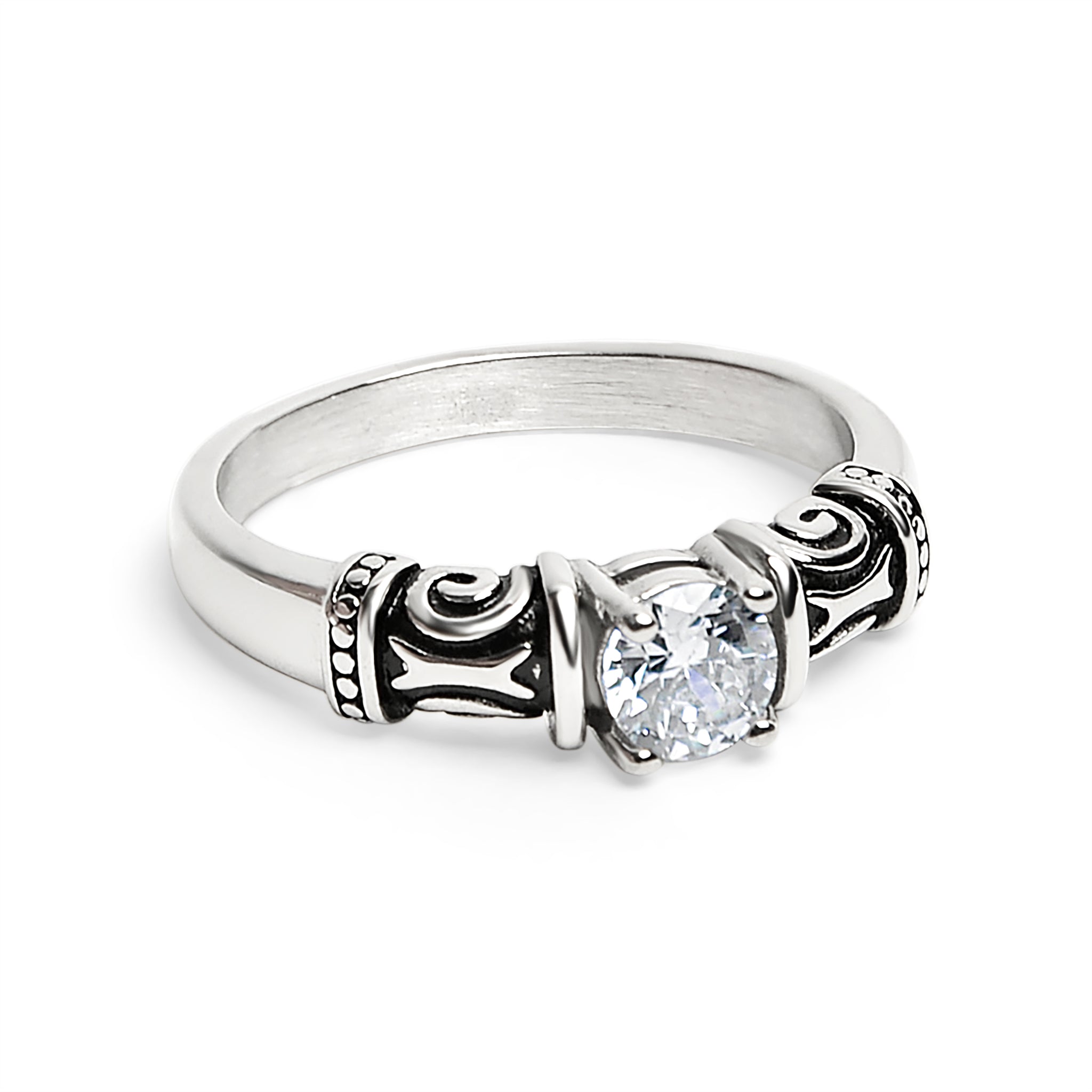 CZ Center With Decorative Accents Stainless Steel Ring / ZRJ9014、mySite、dreamappss