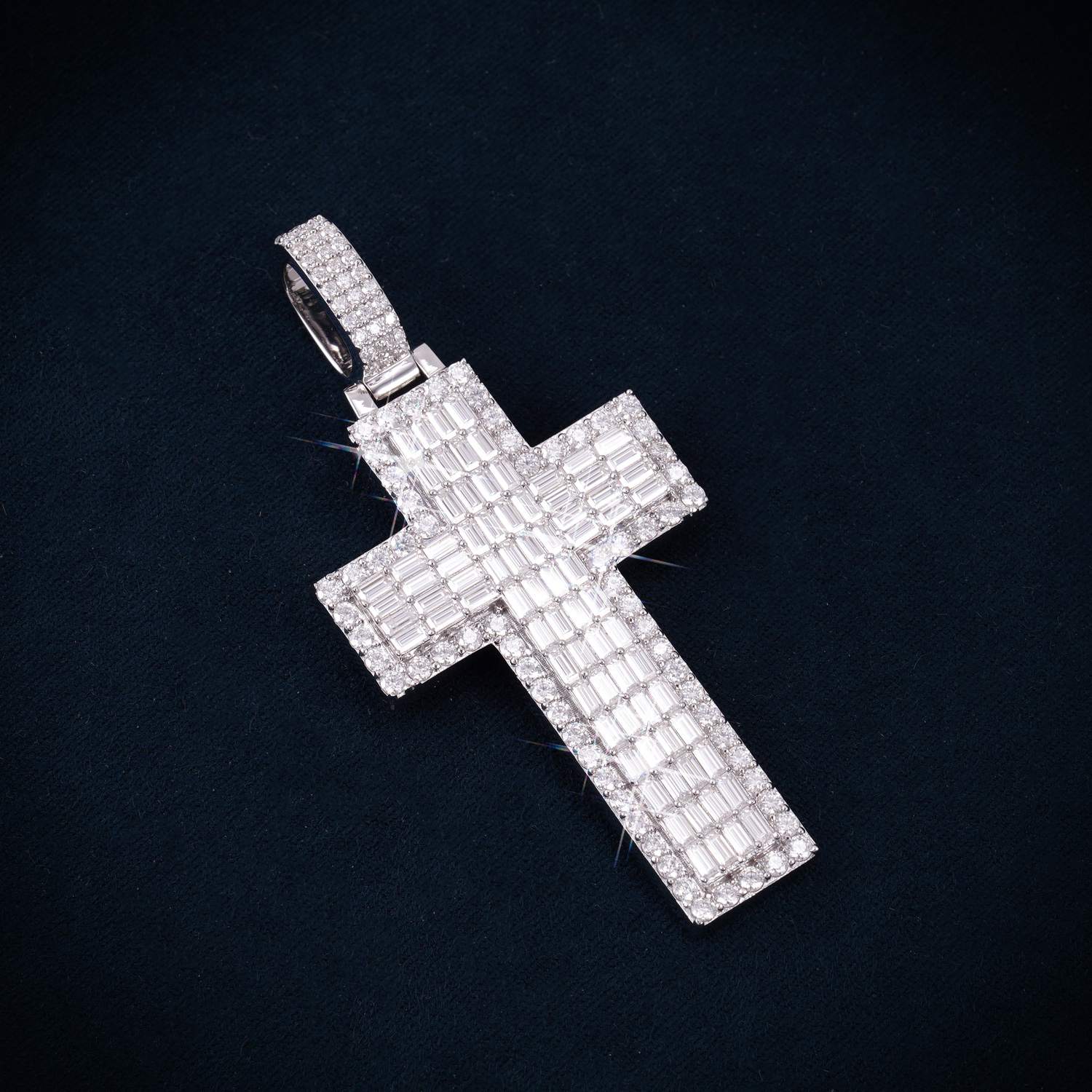 Double Layer Emerald Cut Moissanite Cross Pendant 14K Gold、mySite、hinf8tx79