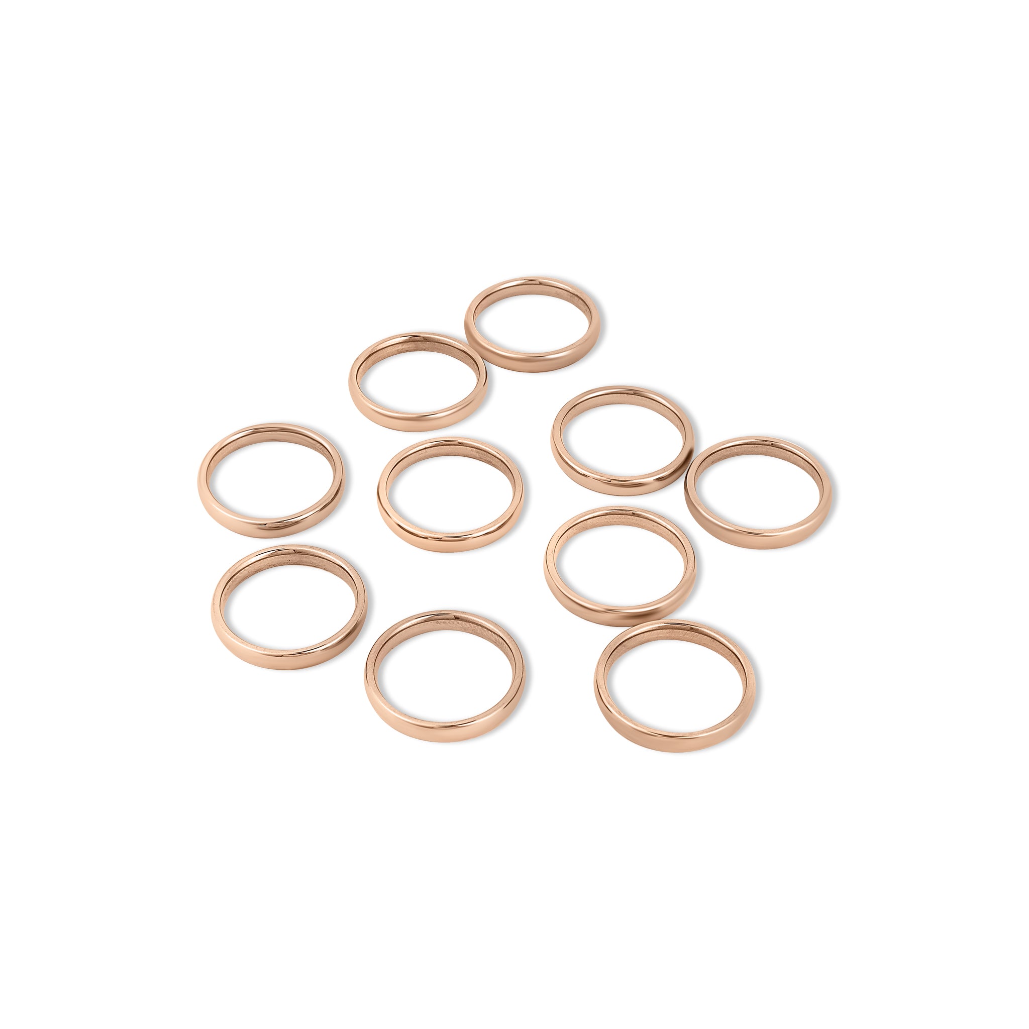 10 Pack - 3mm Size 6 Rose 18K Gold PVD Rounded Stainless Steel Blank Rings / CFR7008、mySite、dreamappss
