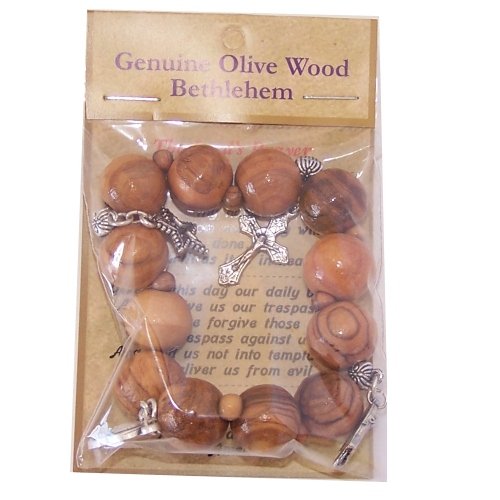 Elastic Olive wood religious bracelet with Silver tone Cross, Holy Face, Star and Mary with Child (Large)、mySite、topwebapps