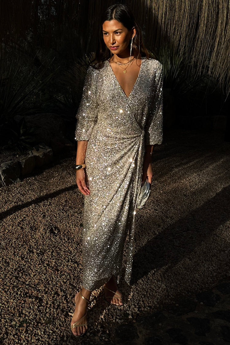 Silver Sequin Kira Wrap Dress、mySite、solidvoid