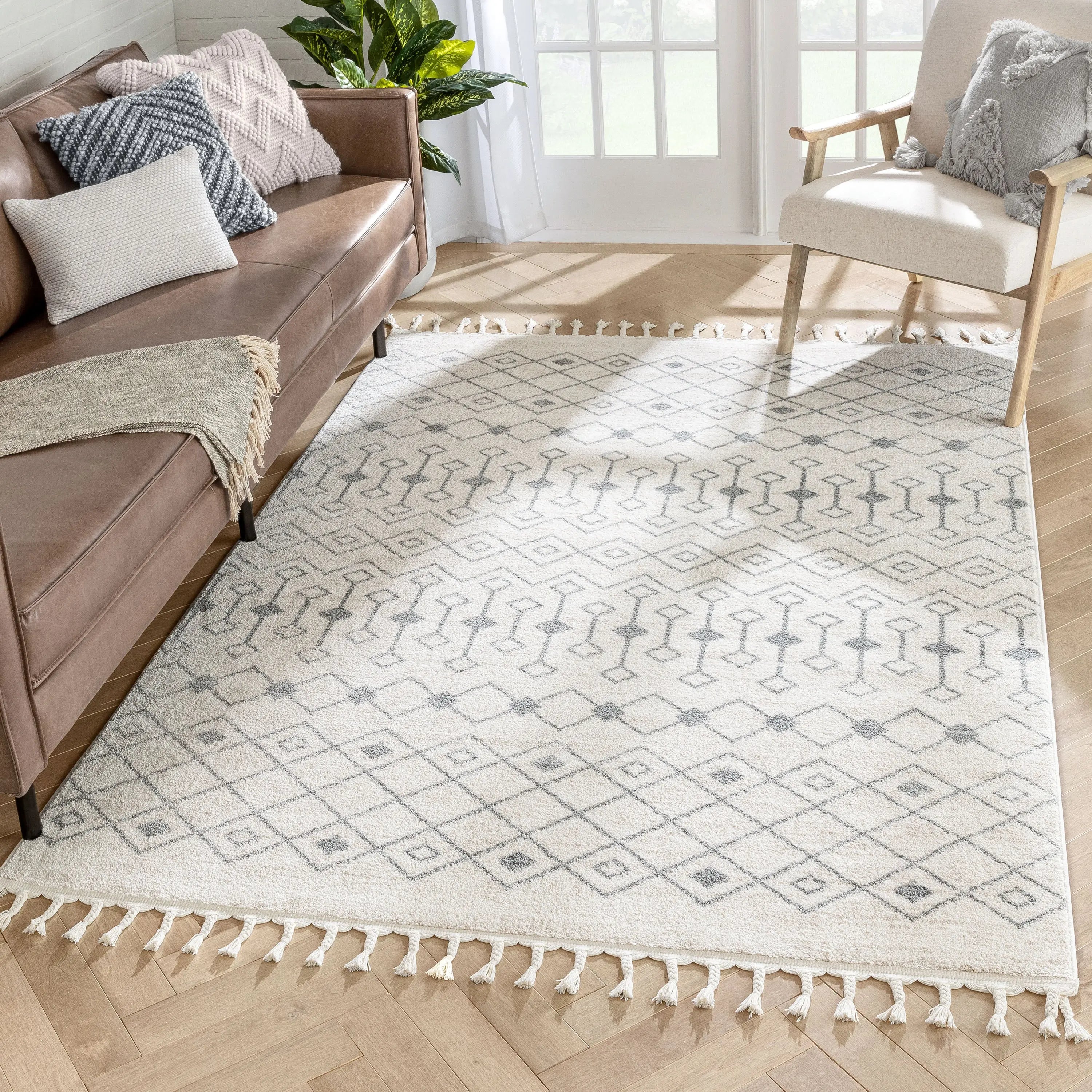 Transistora Nordic Tribal Trellis Pattern Ivory Grey Rug、mySite、gigharbornorthrealestate