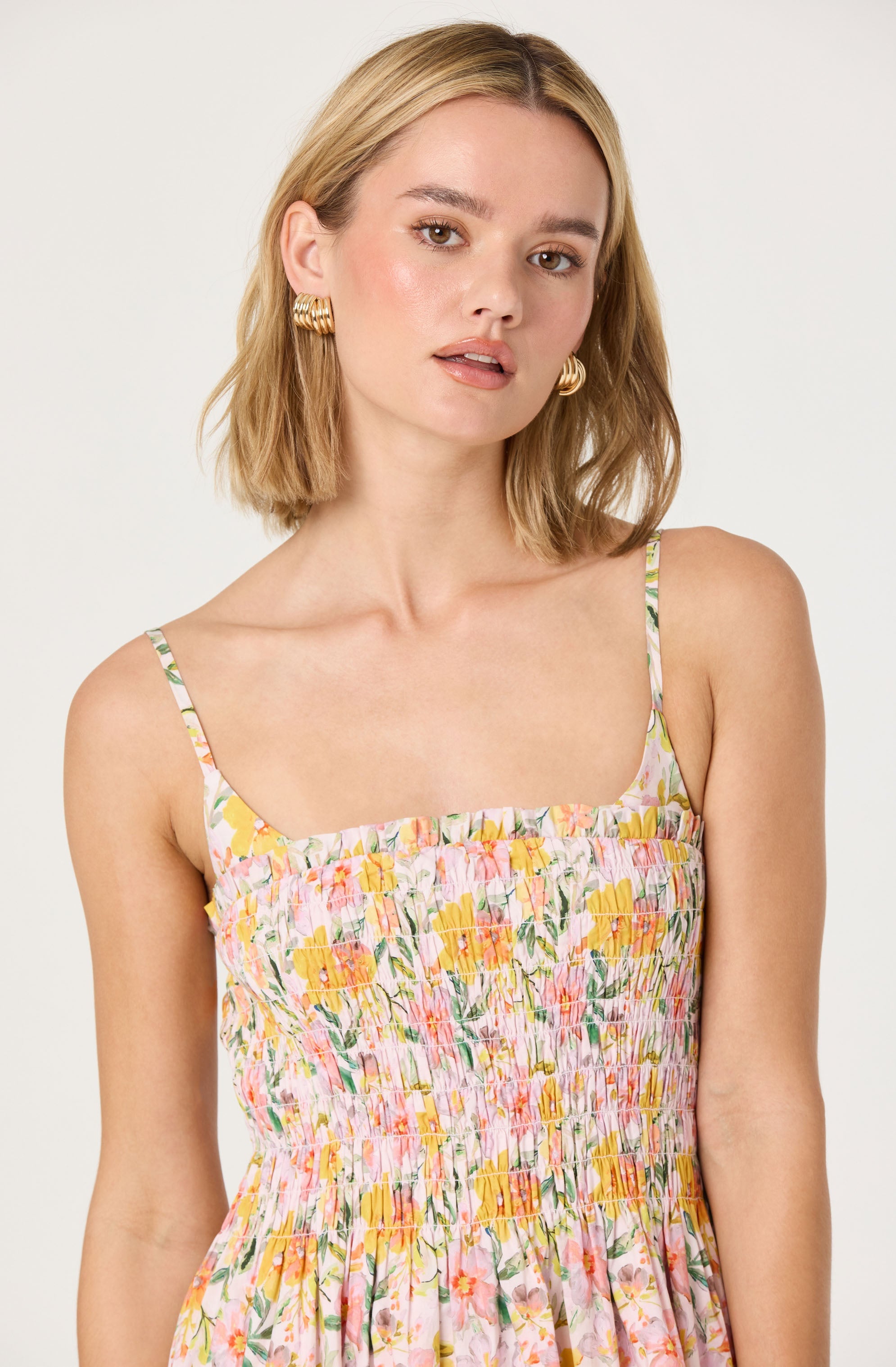 Smocked Floral Midi Dress、mySite、solidvoid