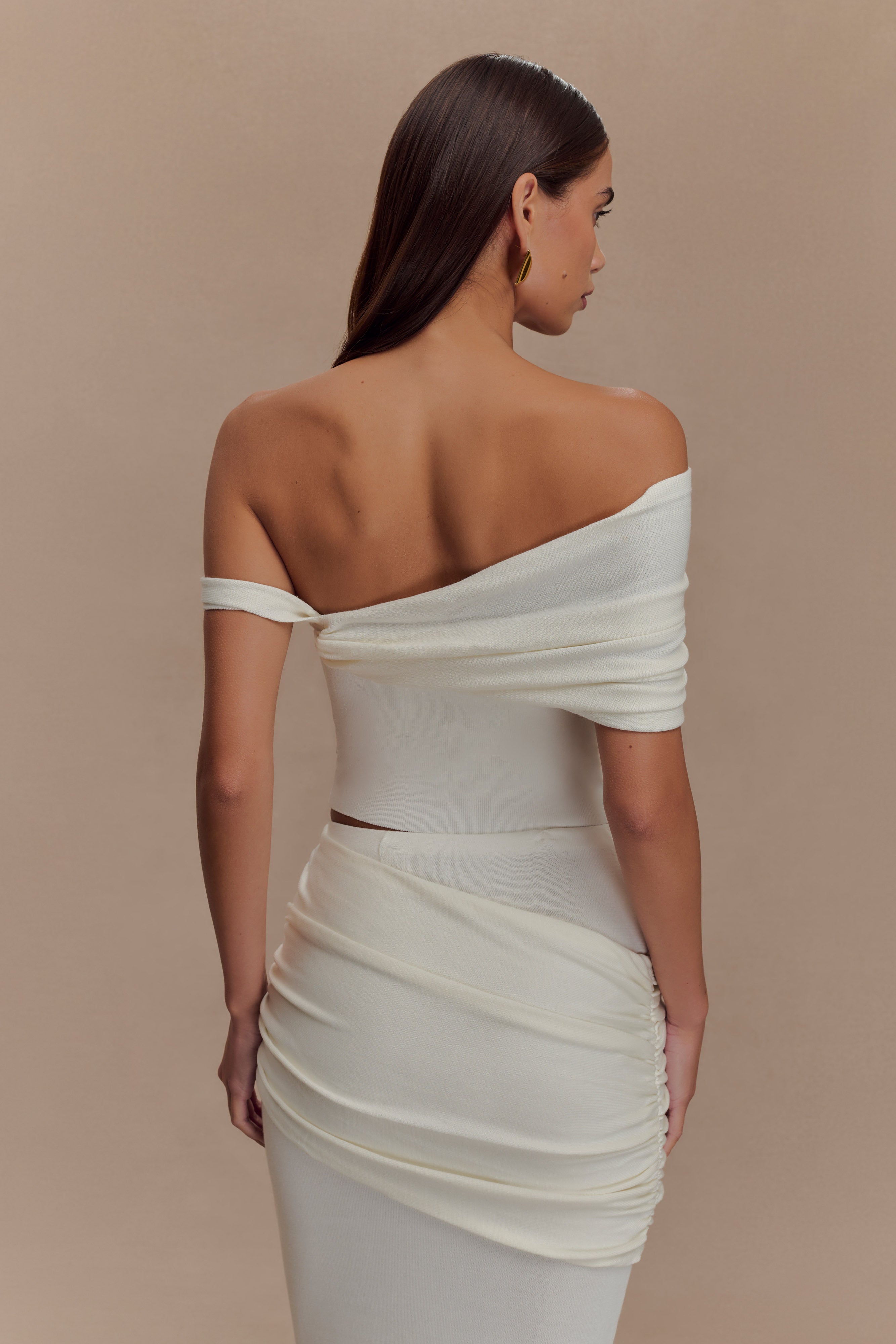 Irene Gathered Knit Top - Ivory、mySite、solidvoid