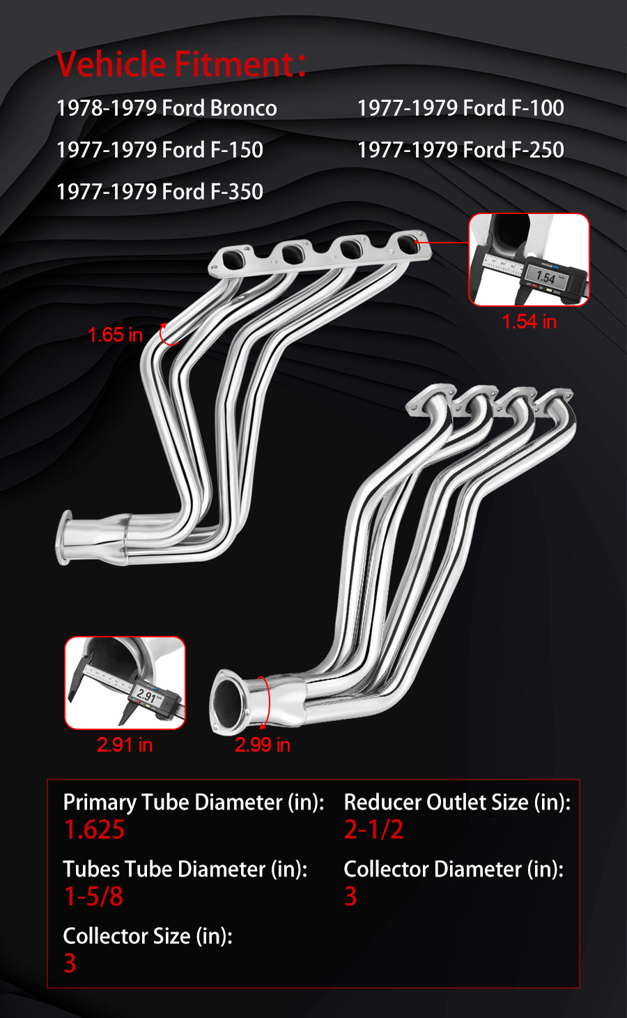1977-1979 Ford 351M/400M Exhaust Header Parameter Details