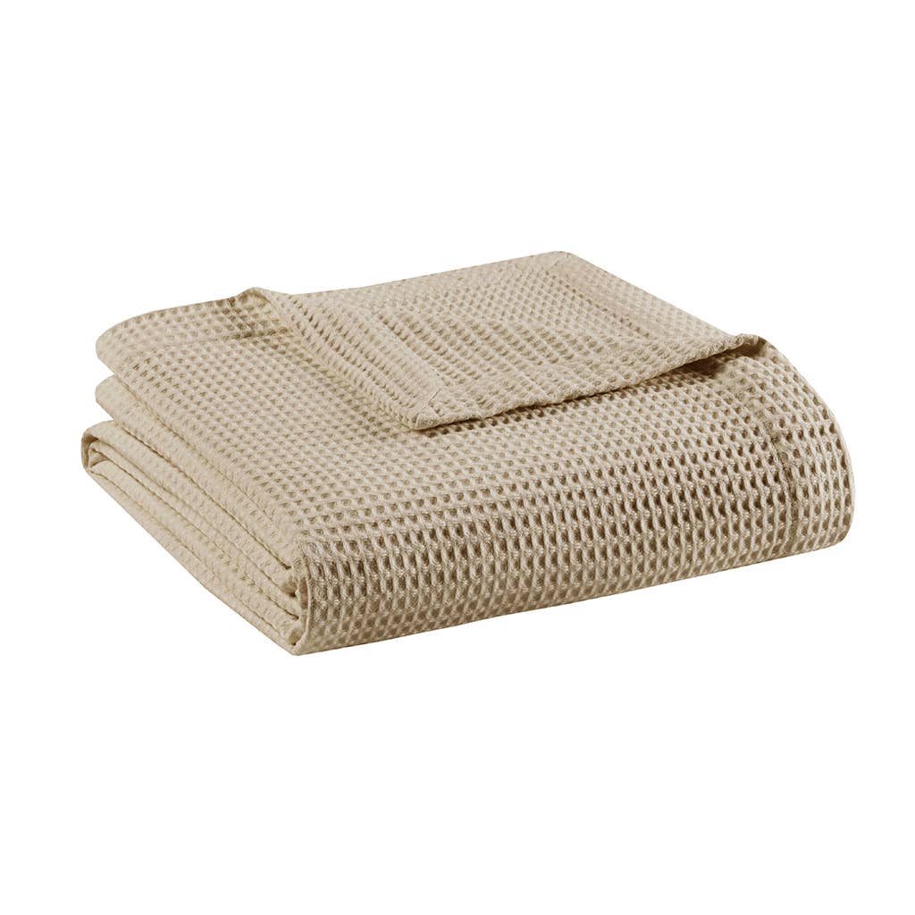 Waffle Weave Cotton Bedding Blanket, Khaki 300GSM、mySite、g9winljtr