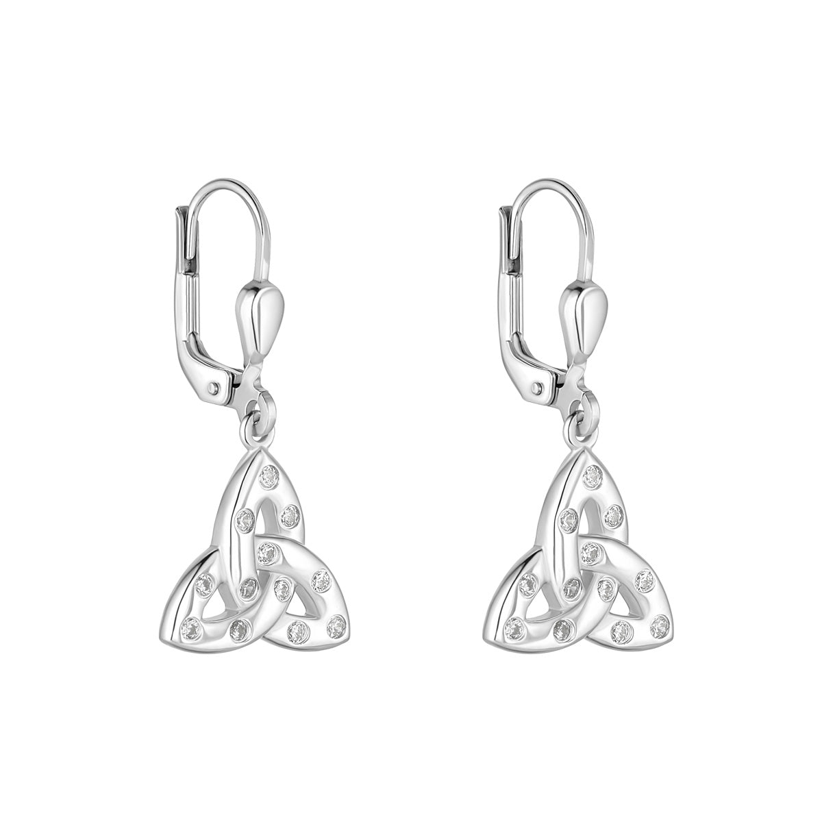  Flush Set Cz Trinity Knot Drop Earrings