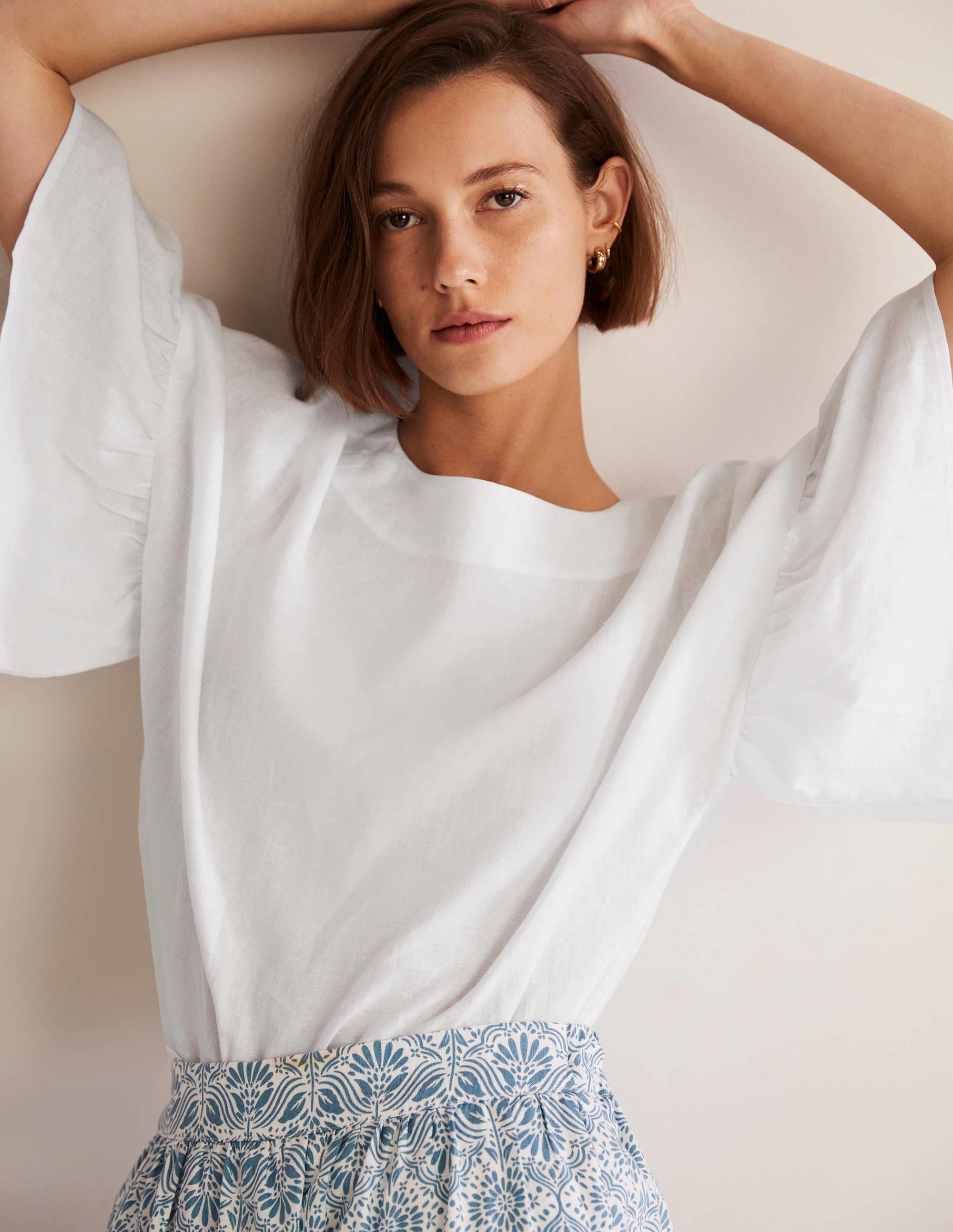  Frilly Full Sleeve Linen Top-White、mySite、ashleygrahame