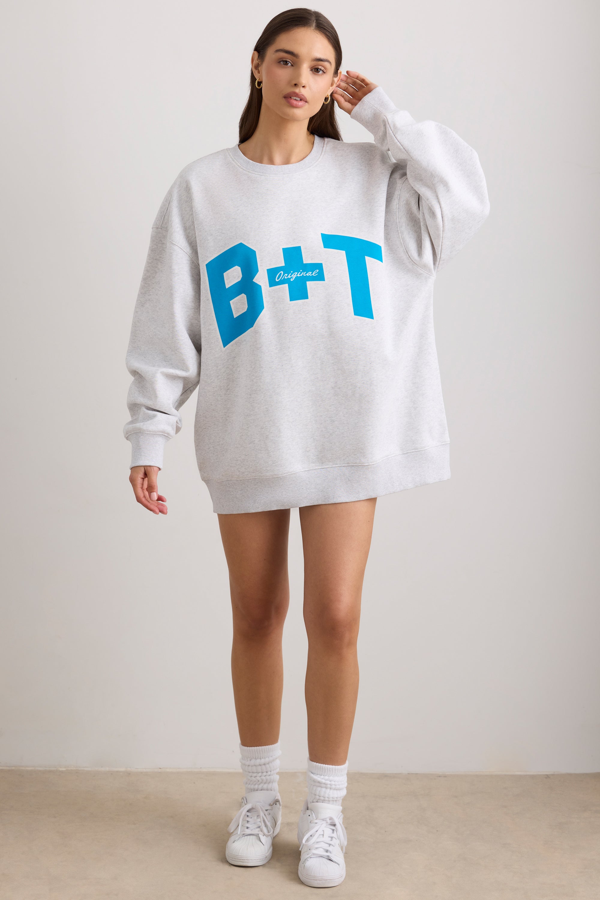 Oversized Crew Neck Sweatshirt in Grey Marl、mySite、solidvoid