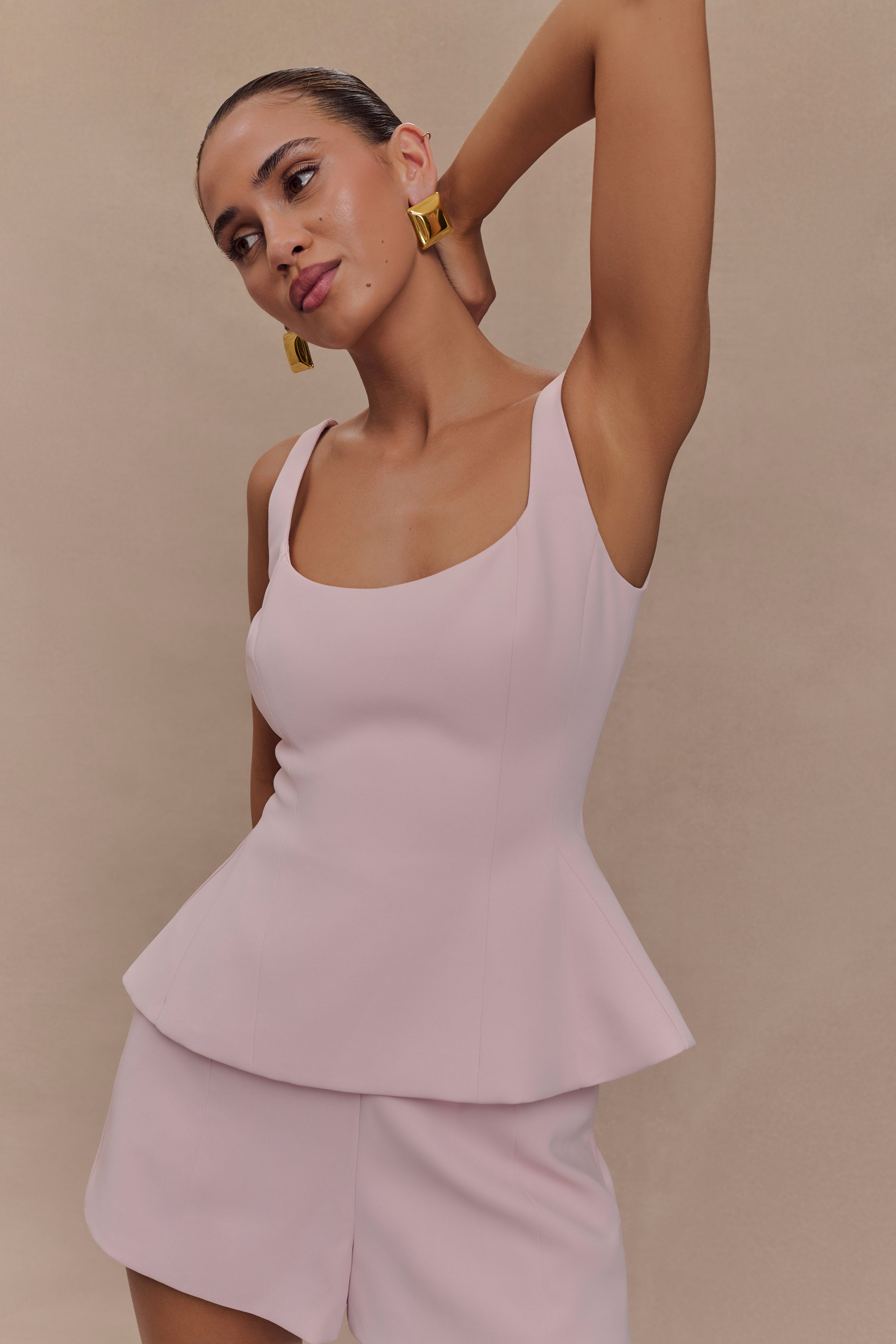 Korrie Suiting Peplum Top - Powder Pink、mySite、solidvoid