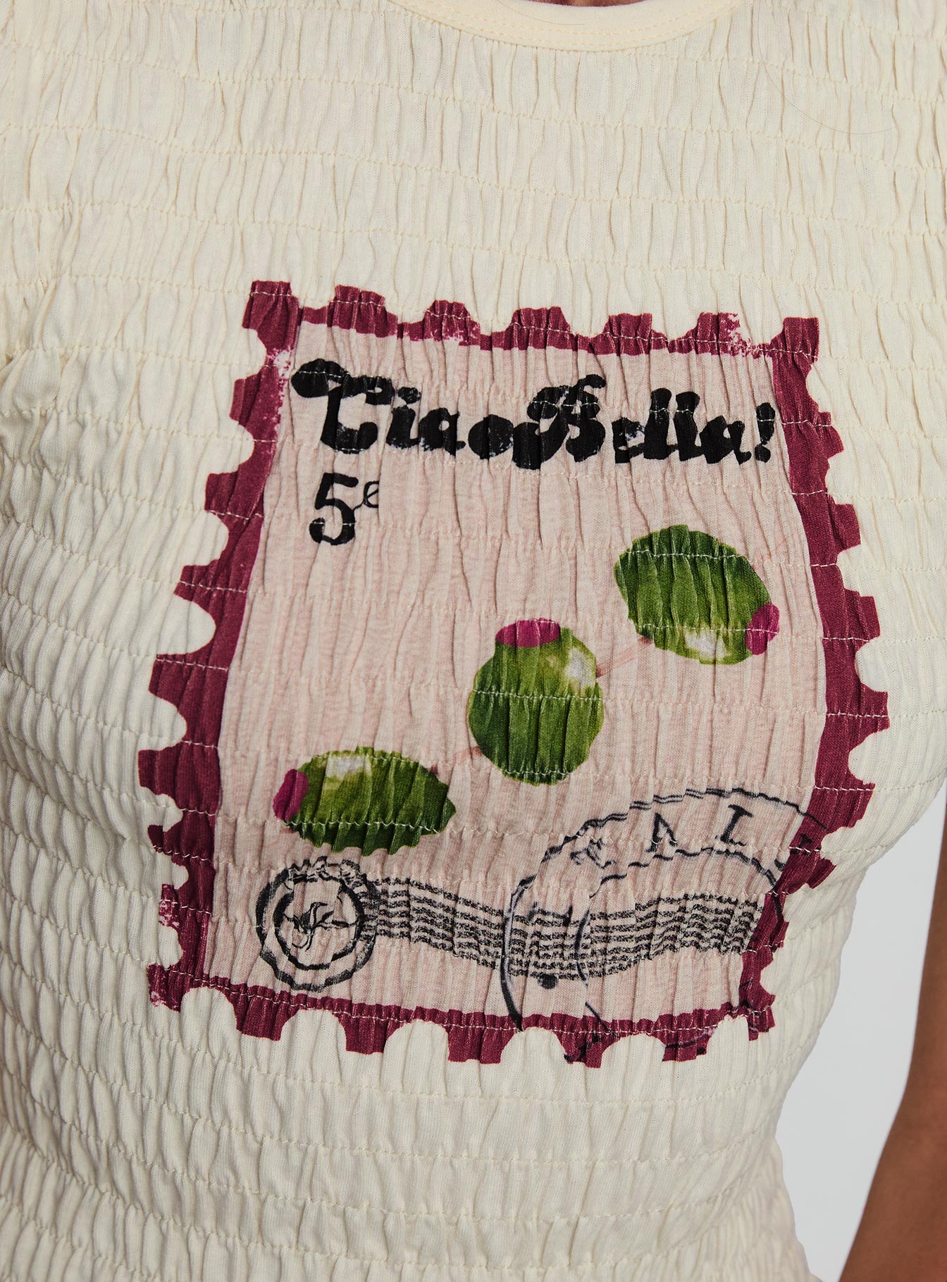 Ciao Bella Shirred Graphic Top Cream、mySite、solidvoid