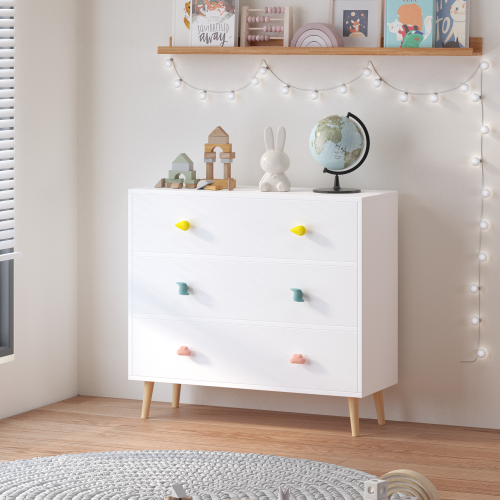 Kids 3 Drawer Dresser, Baby Nightstand for Bedroom, Storage Cabinet for Toddler Child for Living Room, Toddler Room, Nursery, Closet, Apartment (White)、、casual