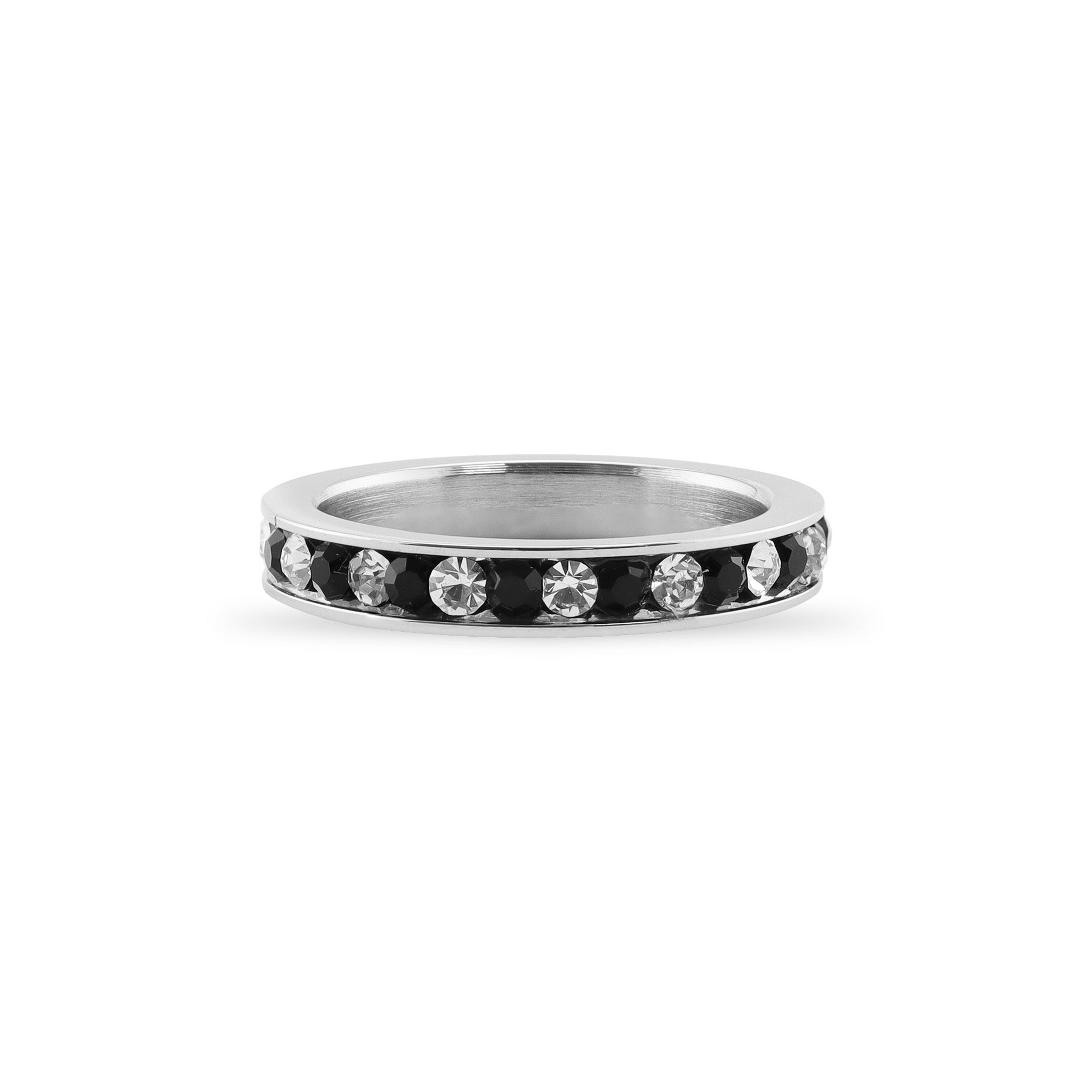 Black & Clear CZ Center Highly Polished Stainless Steel Cubic Ring / ZRJ9006、mySite、dreamappss