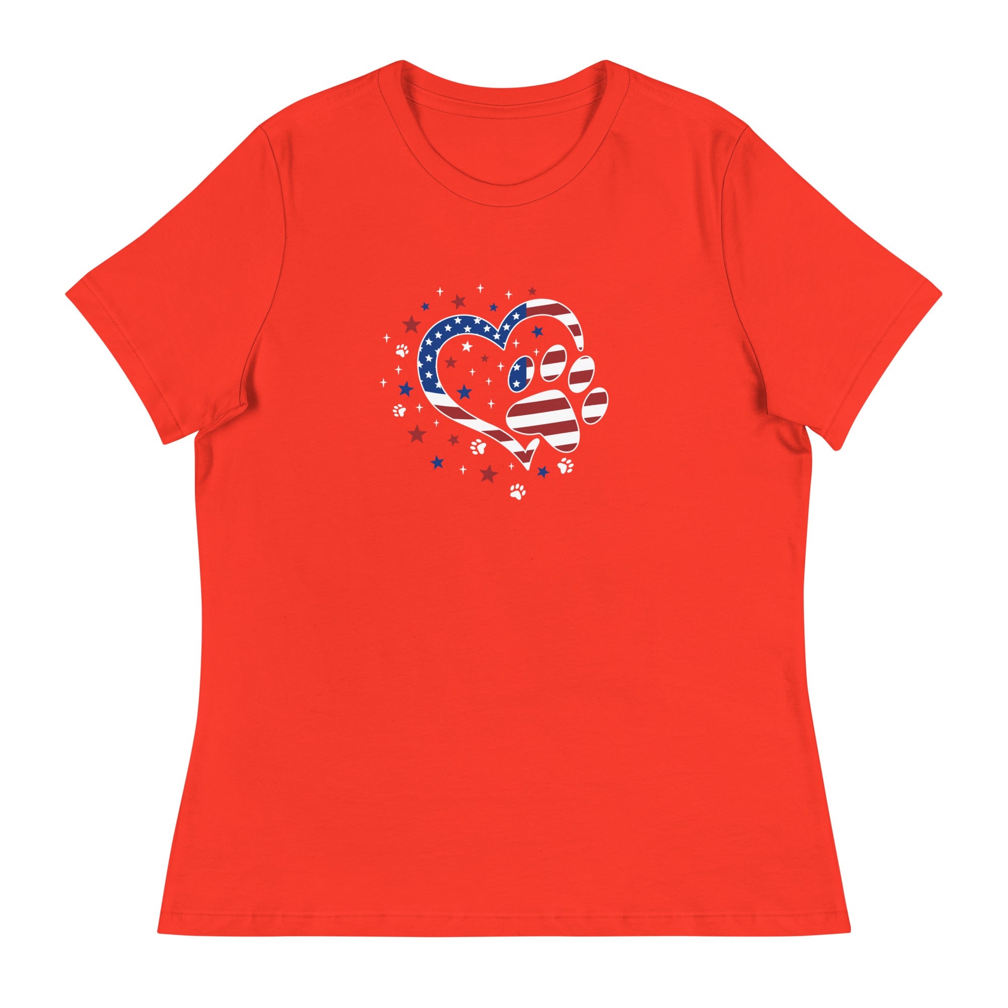 Star Spangled Paw Print Love Women's Relaxed T-Shirt、mySite、camillekostekn