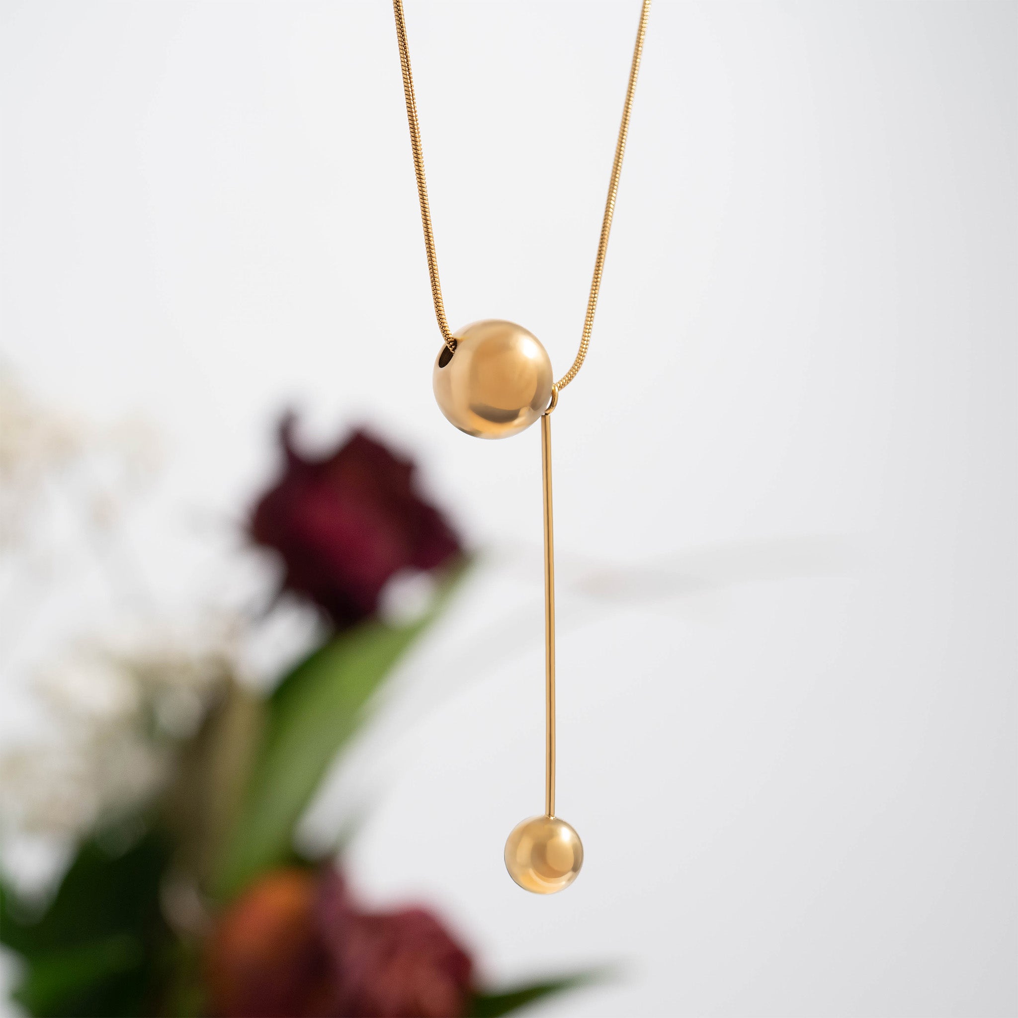 18K Gold PVD Stainless Steel Snake Chain Ball Pendant Necklace / CHN0024、mySite、dreamappss