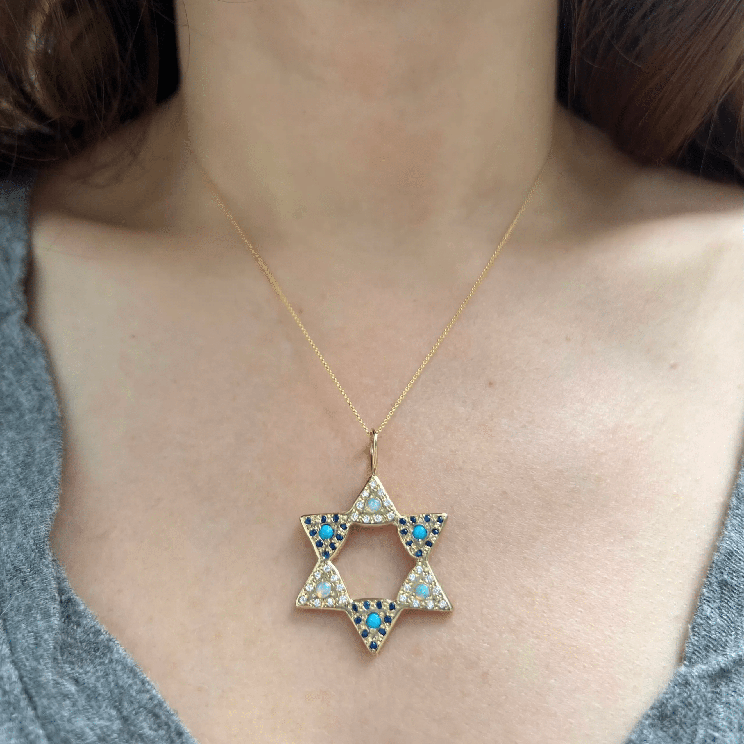 Opal and Turquoise Large Star of David Charm by Elisa Solomon - 14k Yellow, Rose or White Gold、mySite、topwebapps