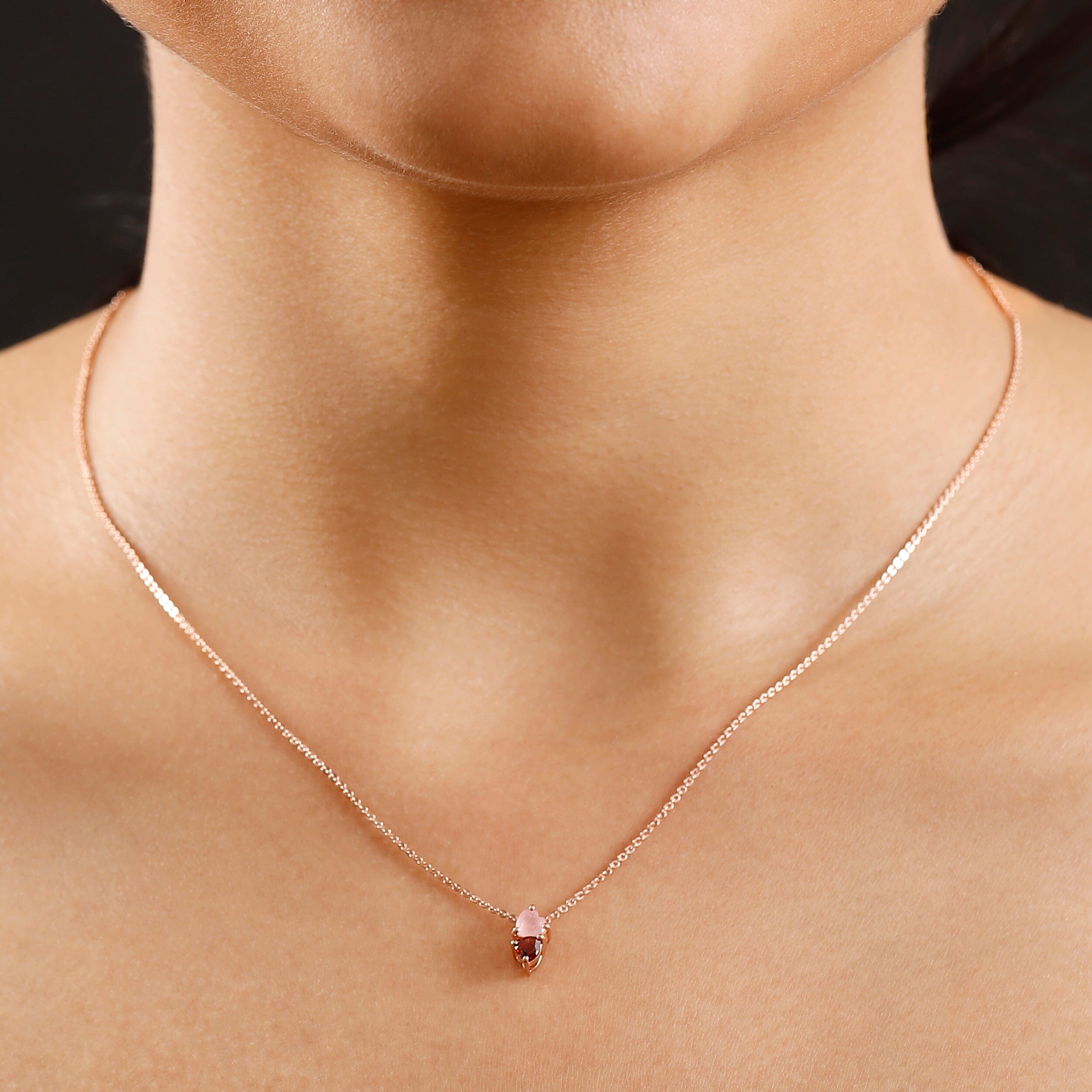 Rose Quartz & Garnet Necklace - Toi Et Moi Necklace (Hearts)、mySite、hinf8tx79
