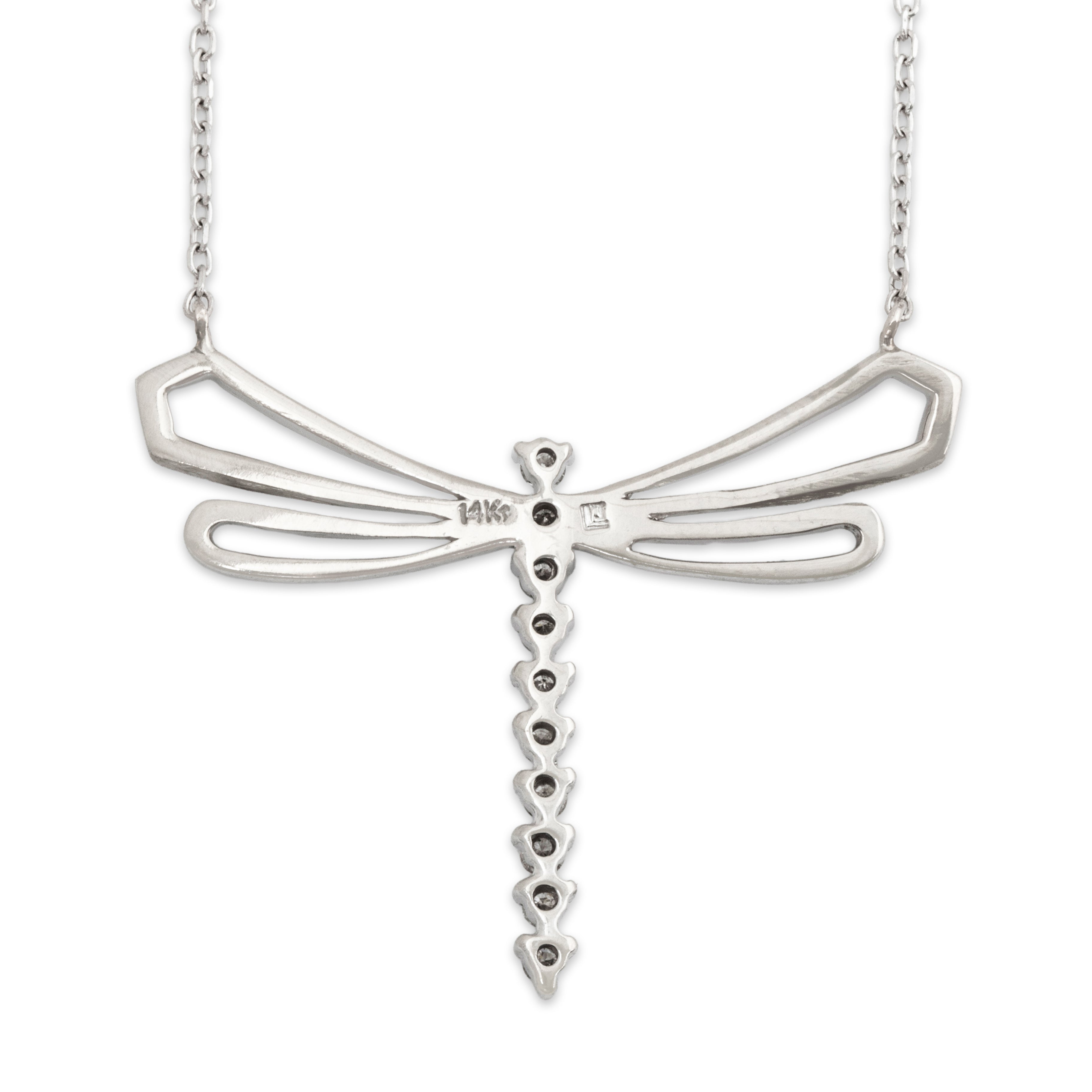 Vintage 14k White Gold .21cttw Diamond Figural Dragonfly Necklace 18、mySite、hinf8tx79