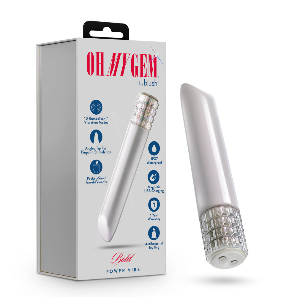 Oh My Gem | Bold 5 Inch Pocket-Sized Power Vibrator With Tapered Tip & Diamond Gem Base – In White、mySite、bottomscart