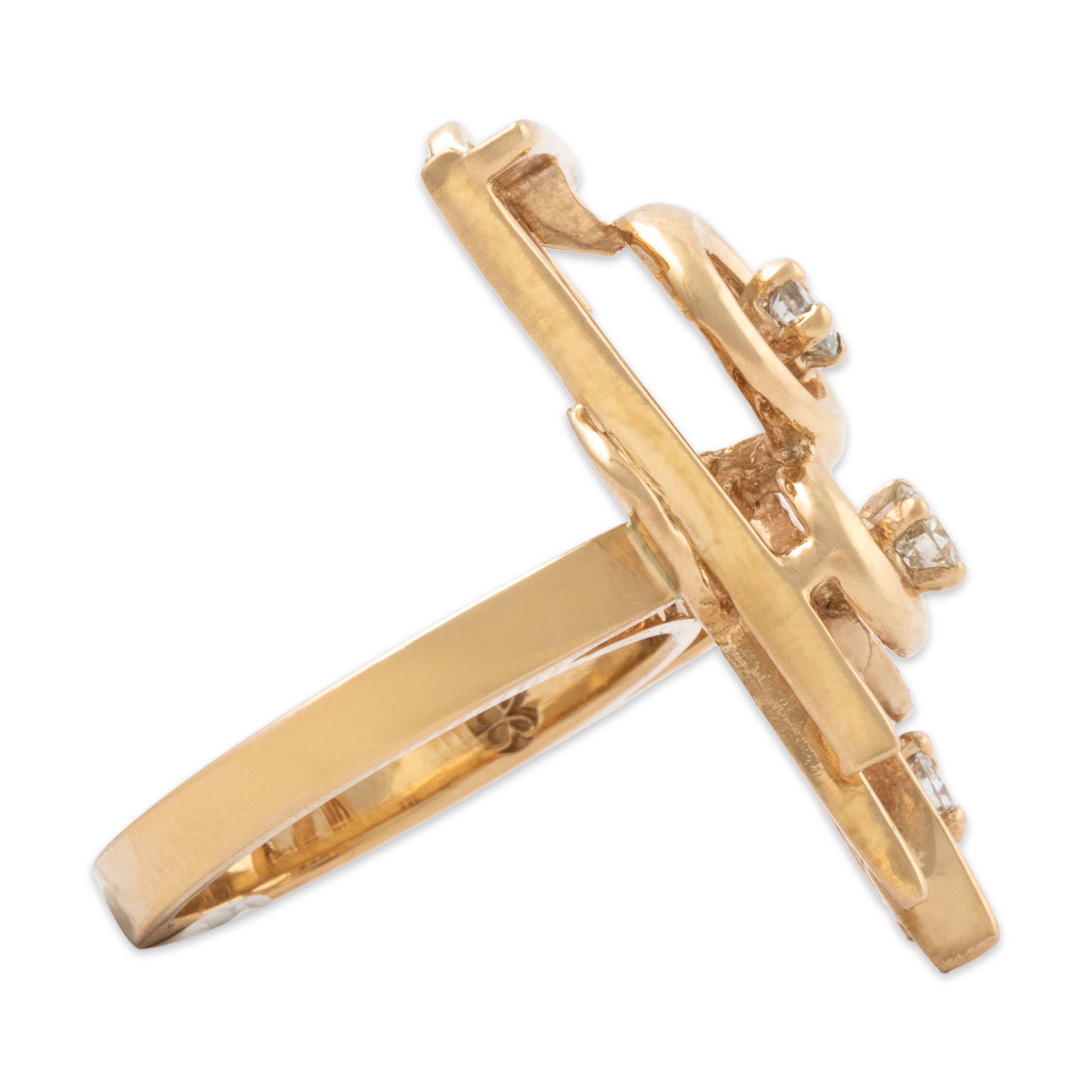 Vintage 14k Yellow Gold .376cttw Diamond Fantastic Modernist Geometric Ring、mySite、hinf8tx79