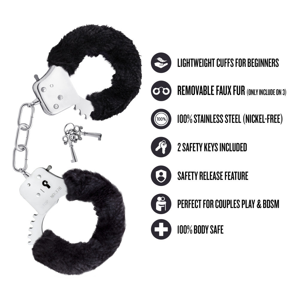 Temptasia By Blush® | Beginner Cuffs – Lightweight Bondage Handcuffs With Safety Release – Fully Adjustable With 2 Keys - Black Fur、mySite、bottomscart