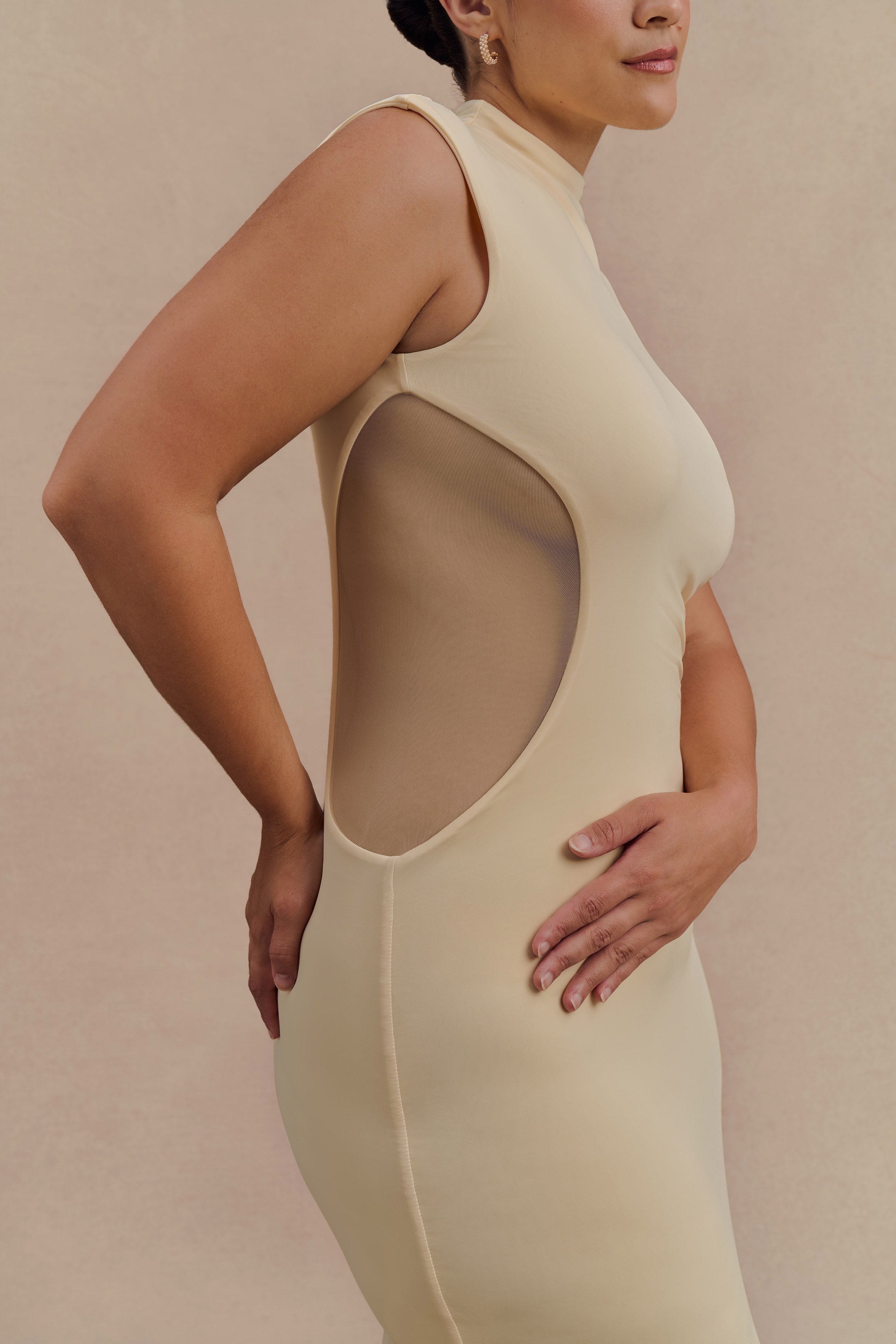 Massie Slinky And Mesh Maxi Dress - Lemon、mySite、solidvoid