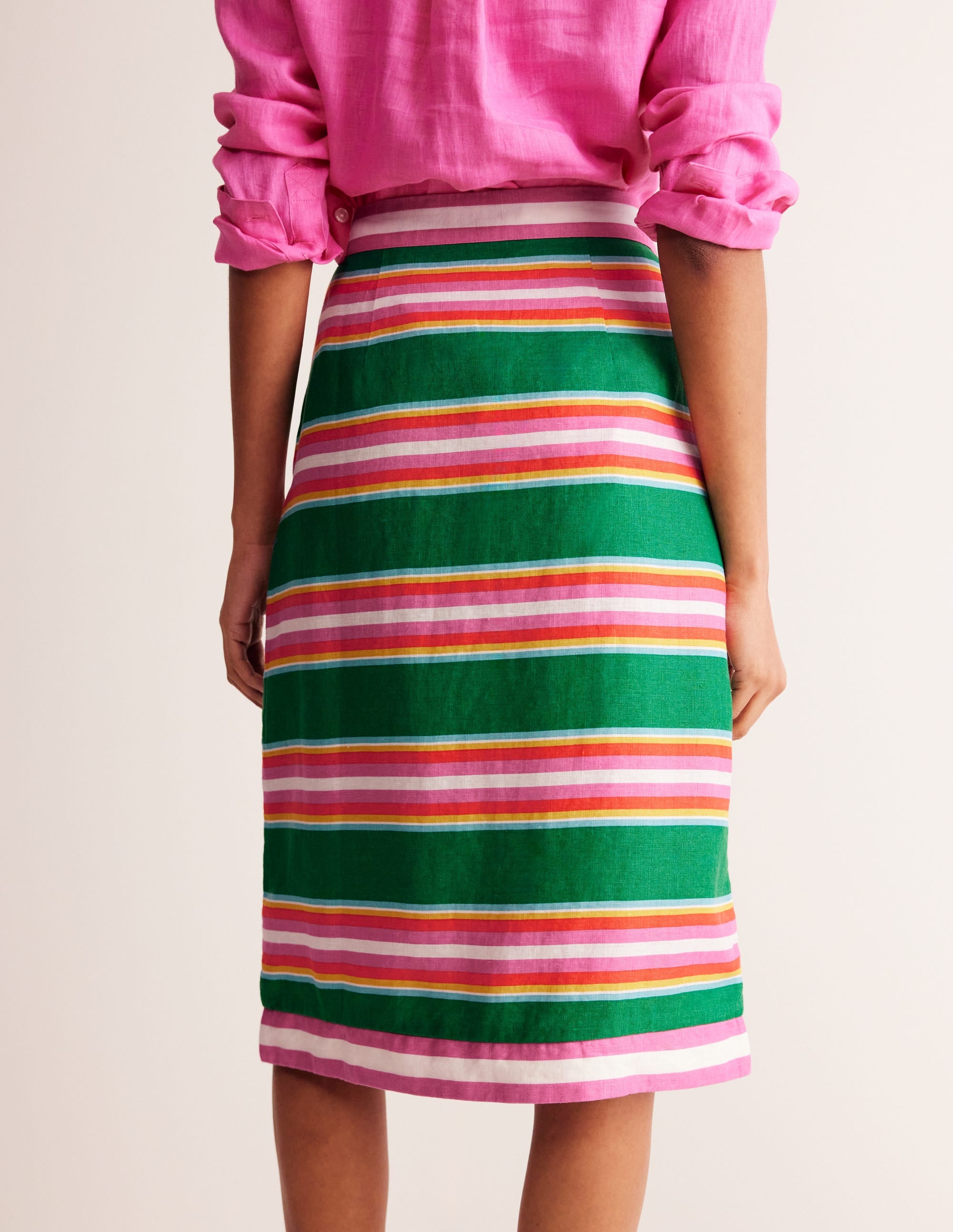  Linen Border Wrap Skirt-Green Tambourine, Pink Stripe、mySite、ashleygrahame