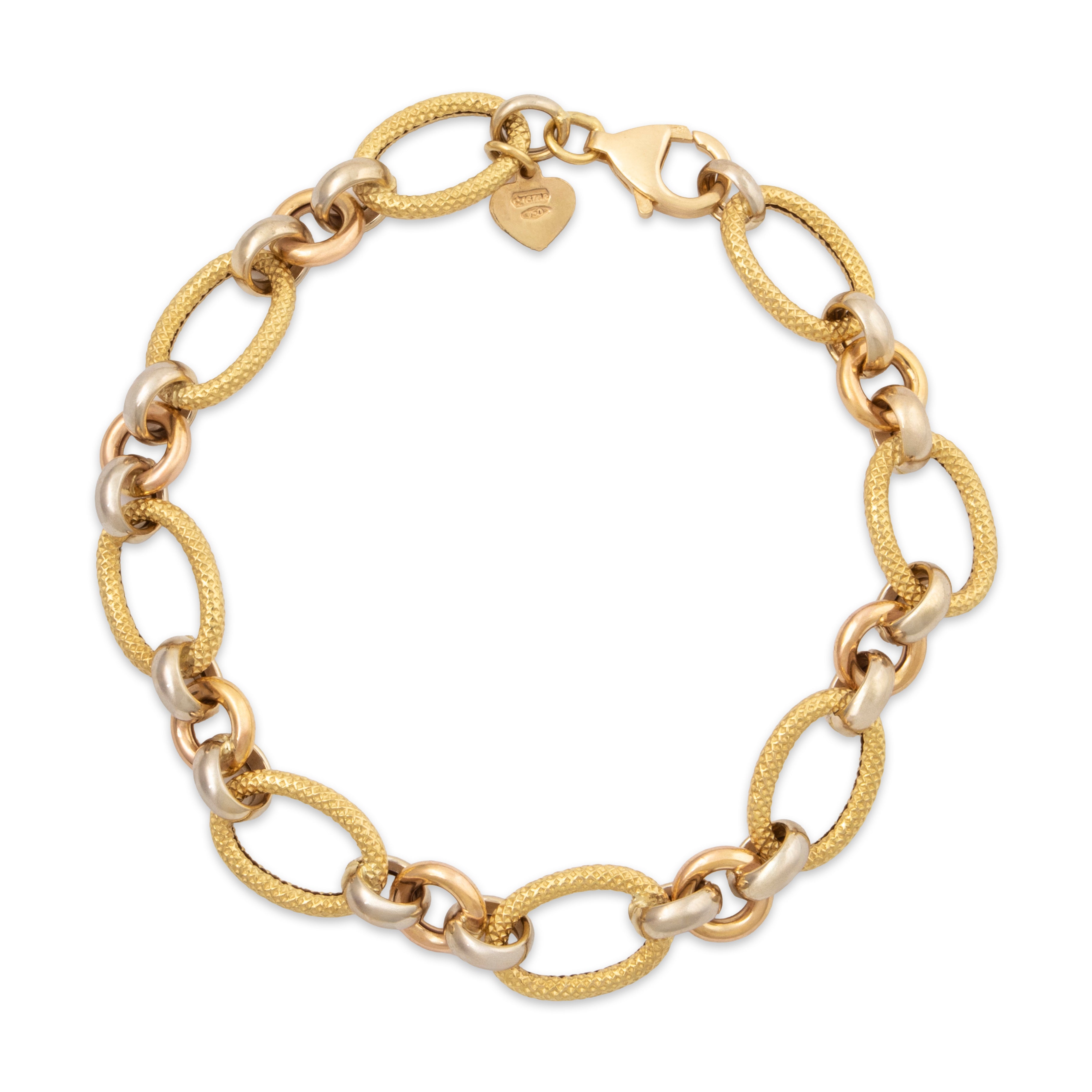 Vintage Italian 18k Yellow & White Gold Dual Texture Link Bracelet 7、mySite、hinf8tx79