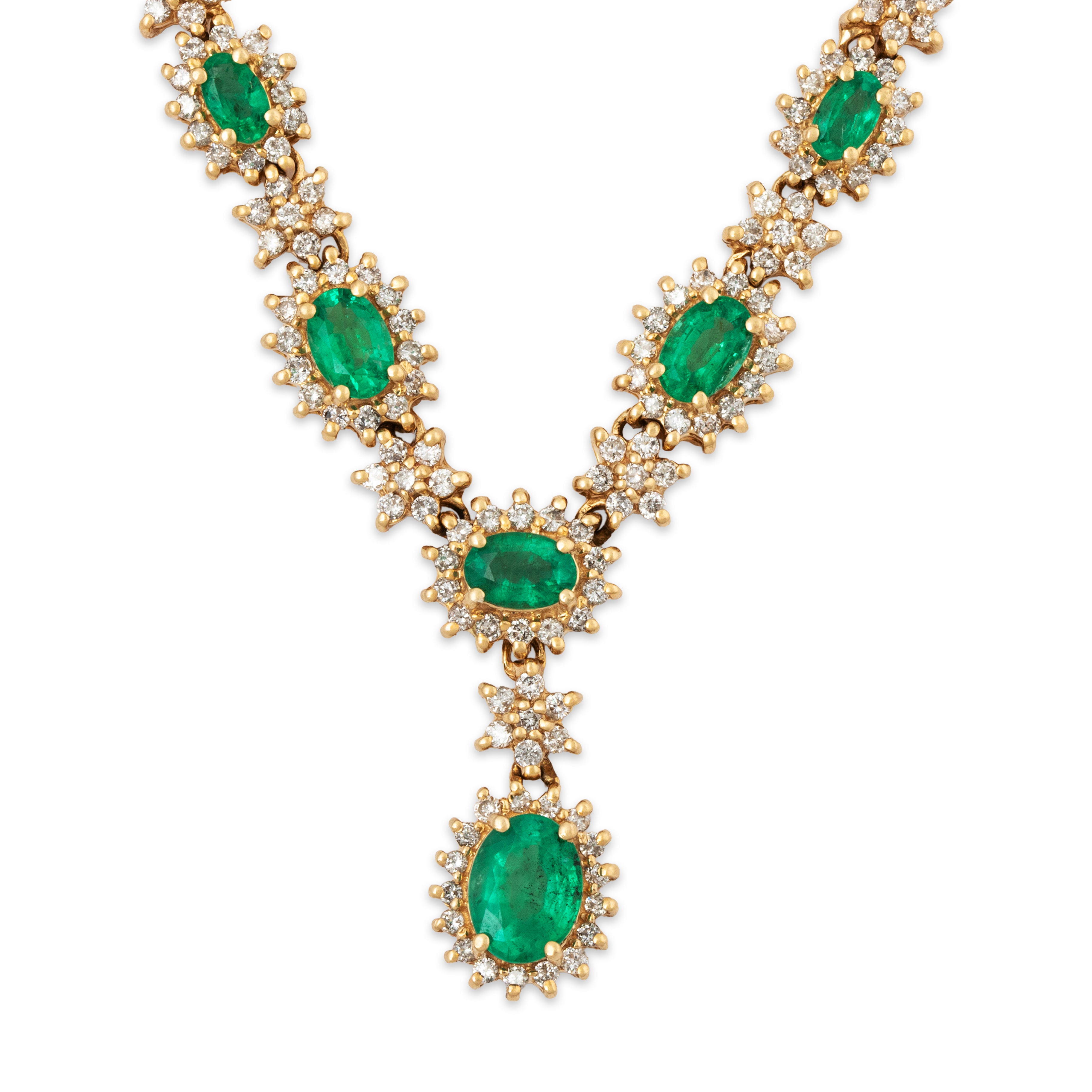Vintage 14k Yellow Gold 3.07cttw Emerald 2cttw Diamond Statement Necklace 16.5、mySite、hinf8tx79