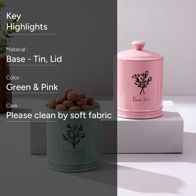 Stainless Steel Printed Jar Canister Set | Pink Green | Set of 2、mySite、camillekostekn