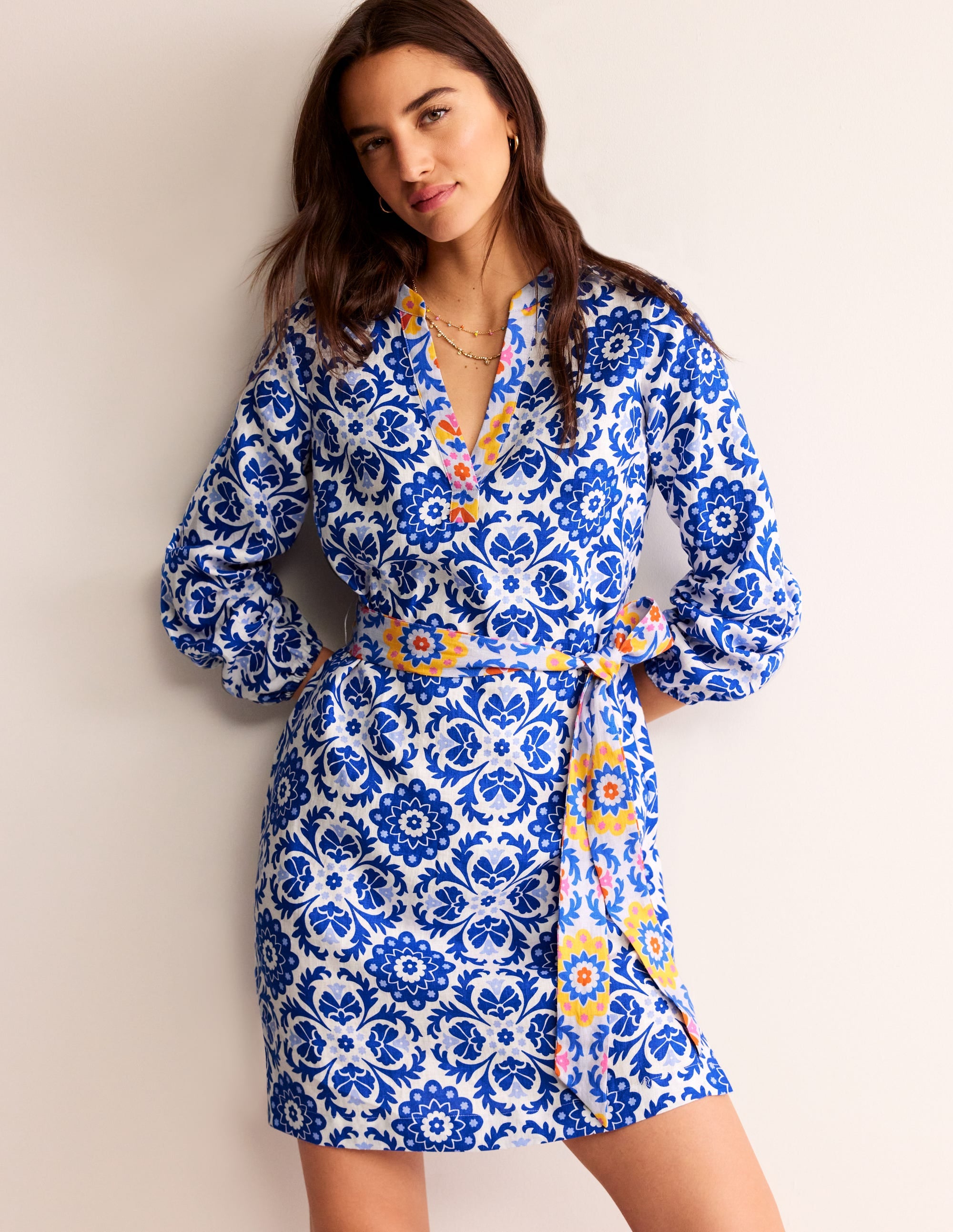  Cleo Tie Waist Linen Dress-Surf The Web, Mosaic Bloom、mySite、ashleygrahame