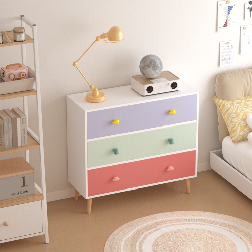 Kids 3 Drawer Dresser, Baby Nightstand for Bedroom, Storage Cabinet for Toddler Child for Living Room, Toddler Room, Nursery, Closet, Apartment (White)、、casual