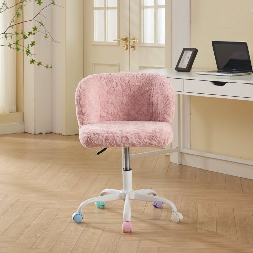 A&A Furniture Office Chair,Artificial rabbit hair Home Office Chair with Golden Metal Base,Adjustable Desk Chair Swivel Office Chair,Vanity Chair(Orange)、、casual