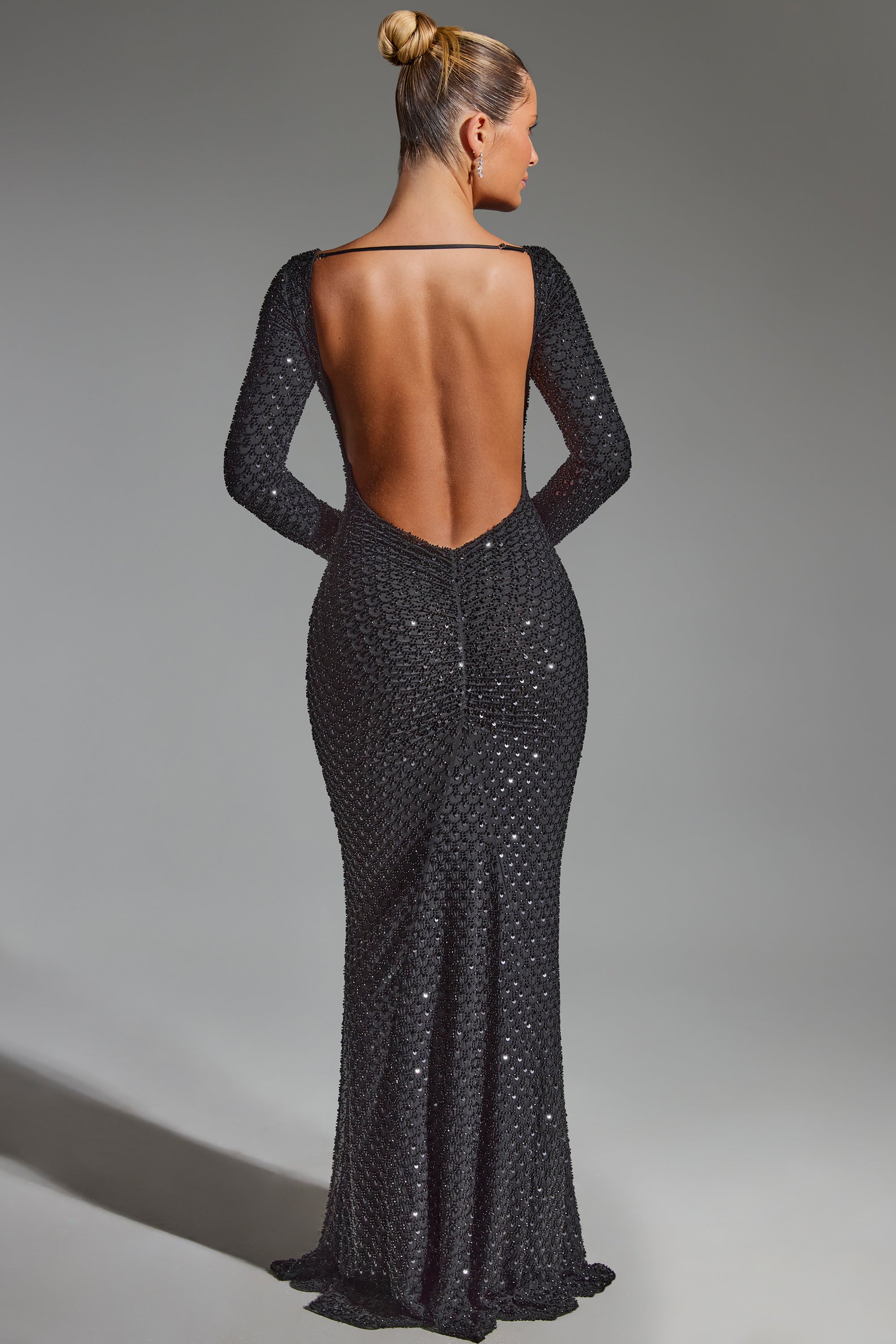 Embellished Open-Back Gown in Black、mySite、solidvoid