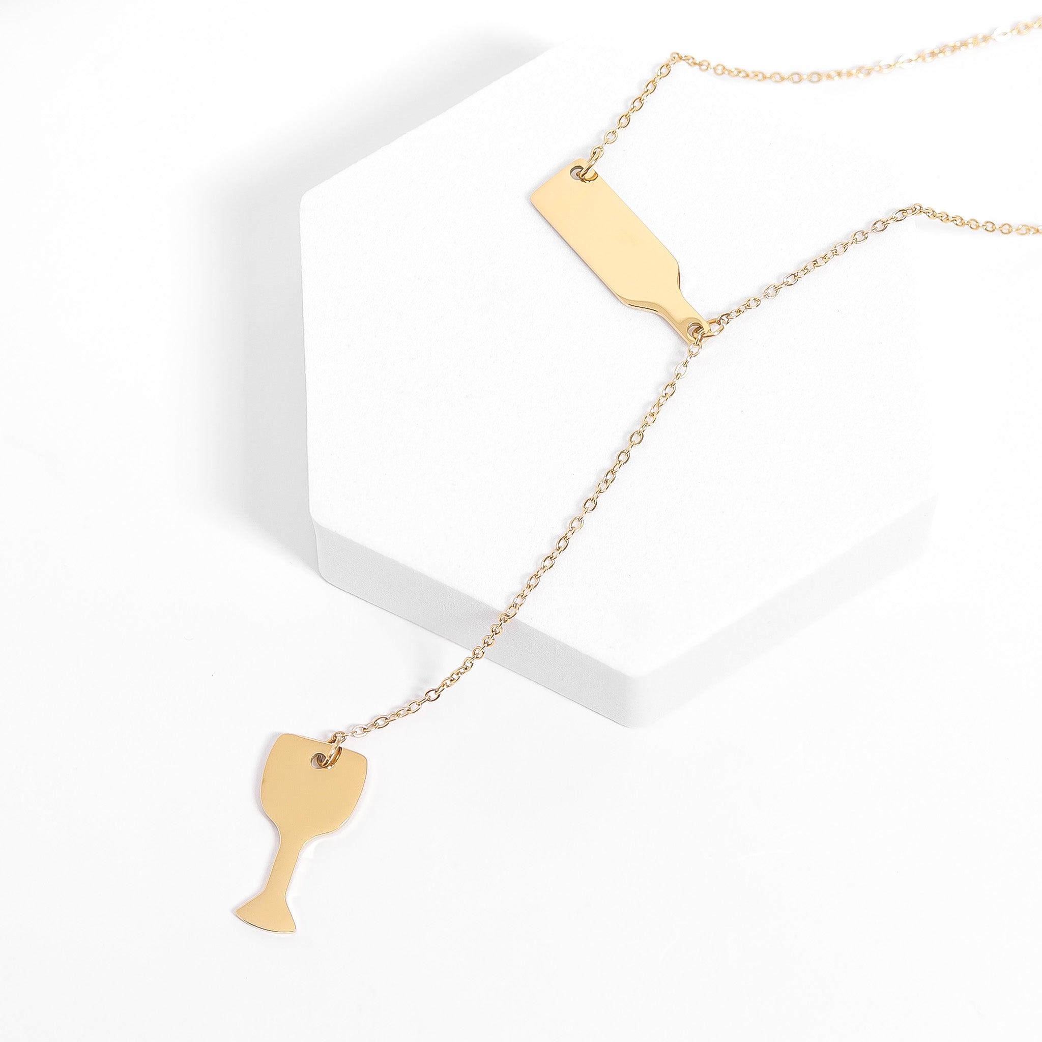 18K Gold PVD Stainless Steel Lariat Necklace Wine Glass / CHN0064、mySite、dreamappss