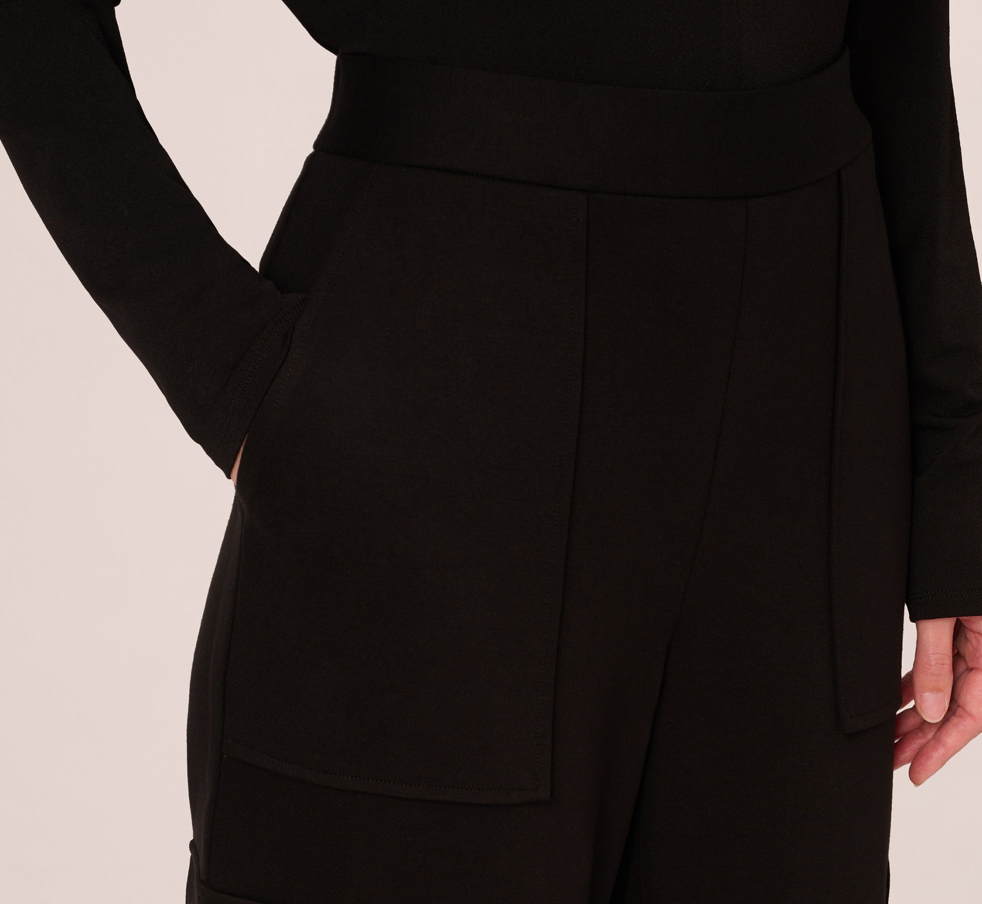 Ponte Knit Wide Leg Cargo Pant In Black、mySite、solidvoid