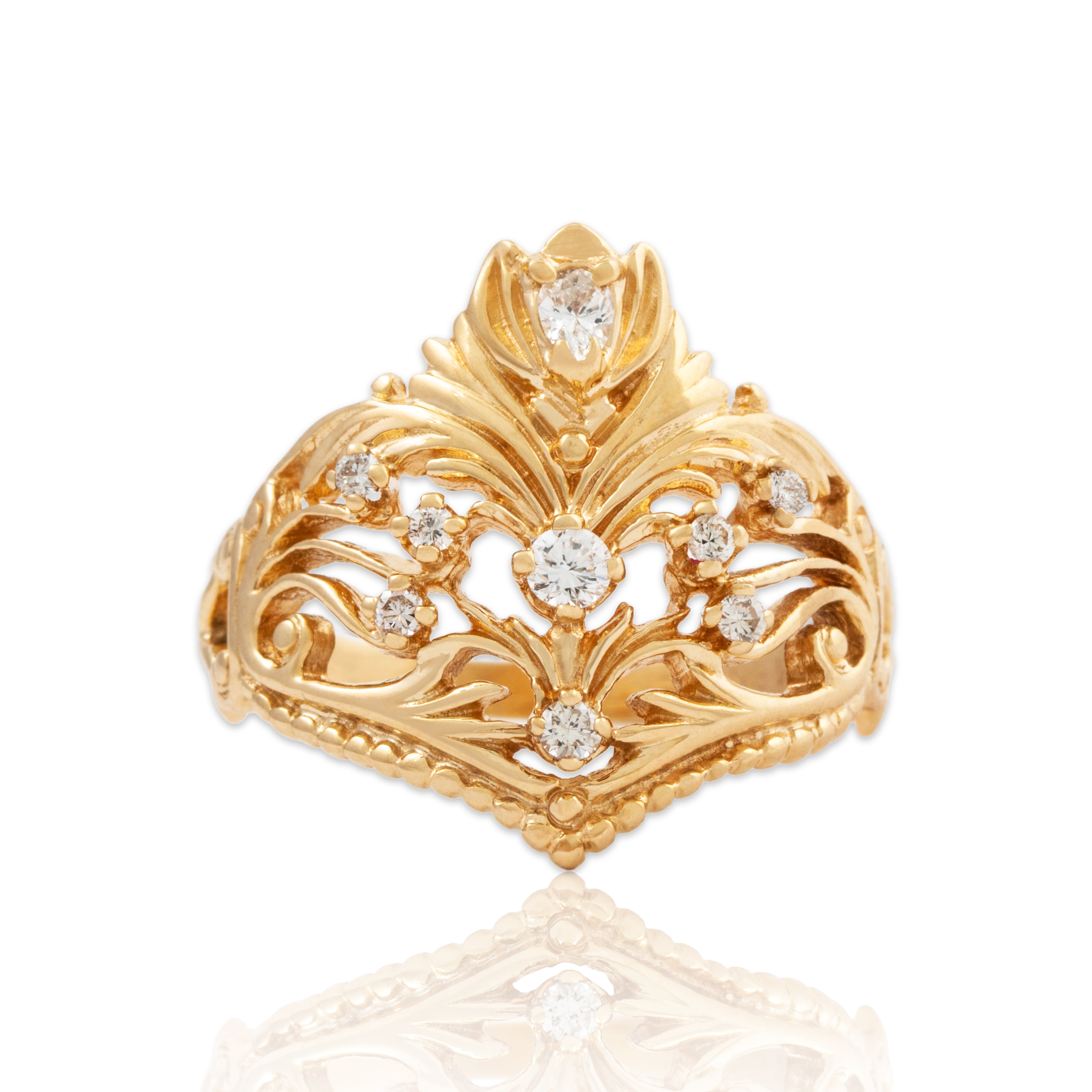 Vintage 14k Yellow Gold .282cttw Diamond Openwork Crown Ring 8.25、mySite、hinf8tx79