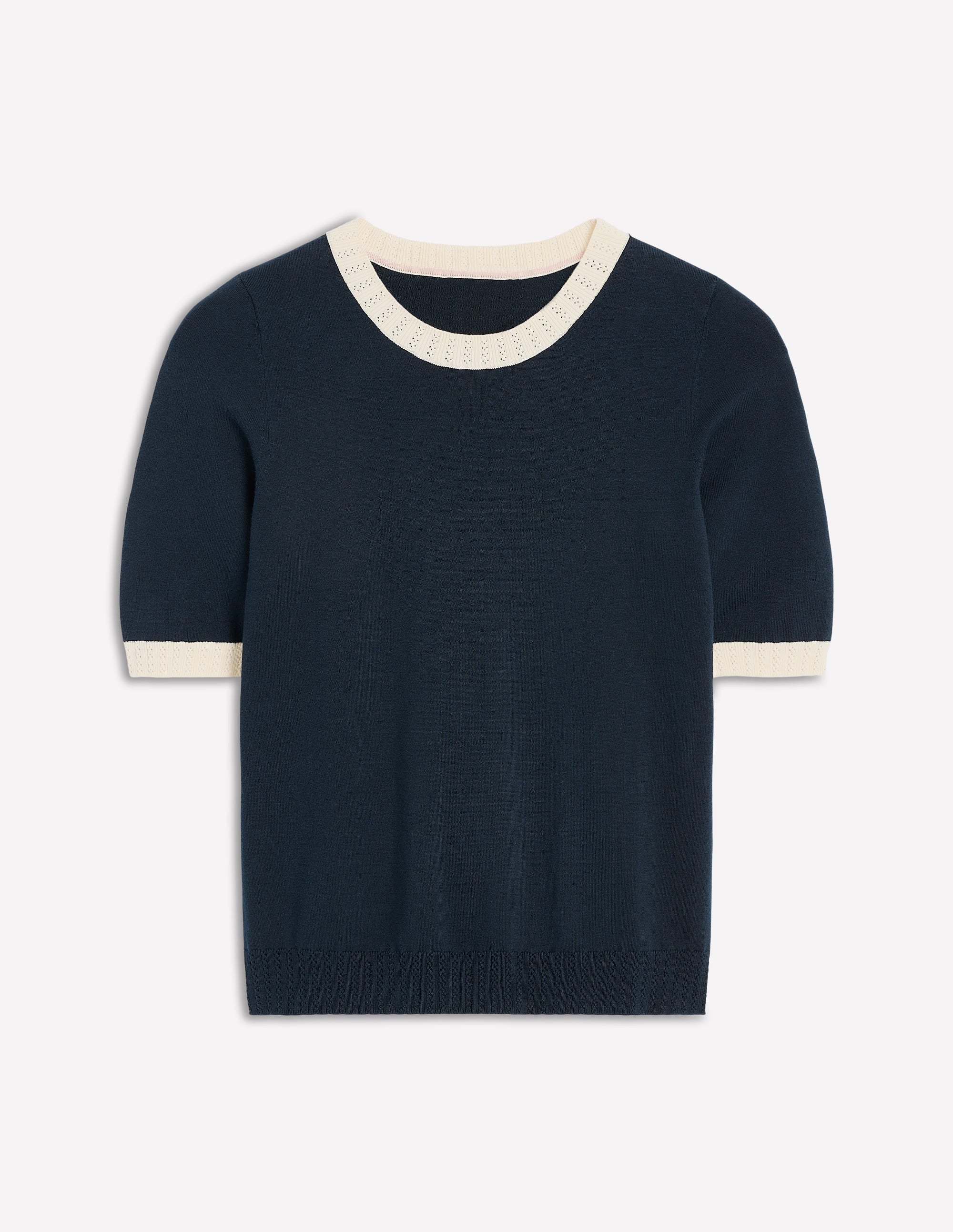  Emilia Cotton Crew T-shirt-Navy, Warm Ivory、mySite、ashleygrahame
