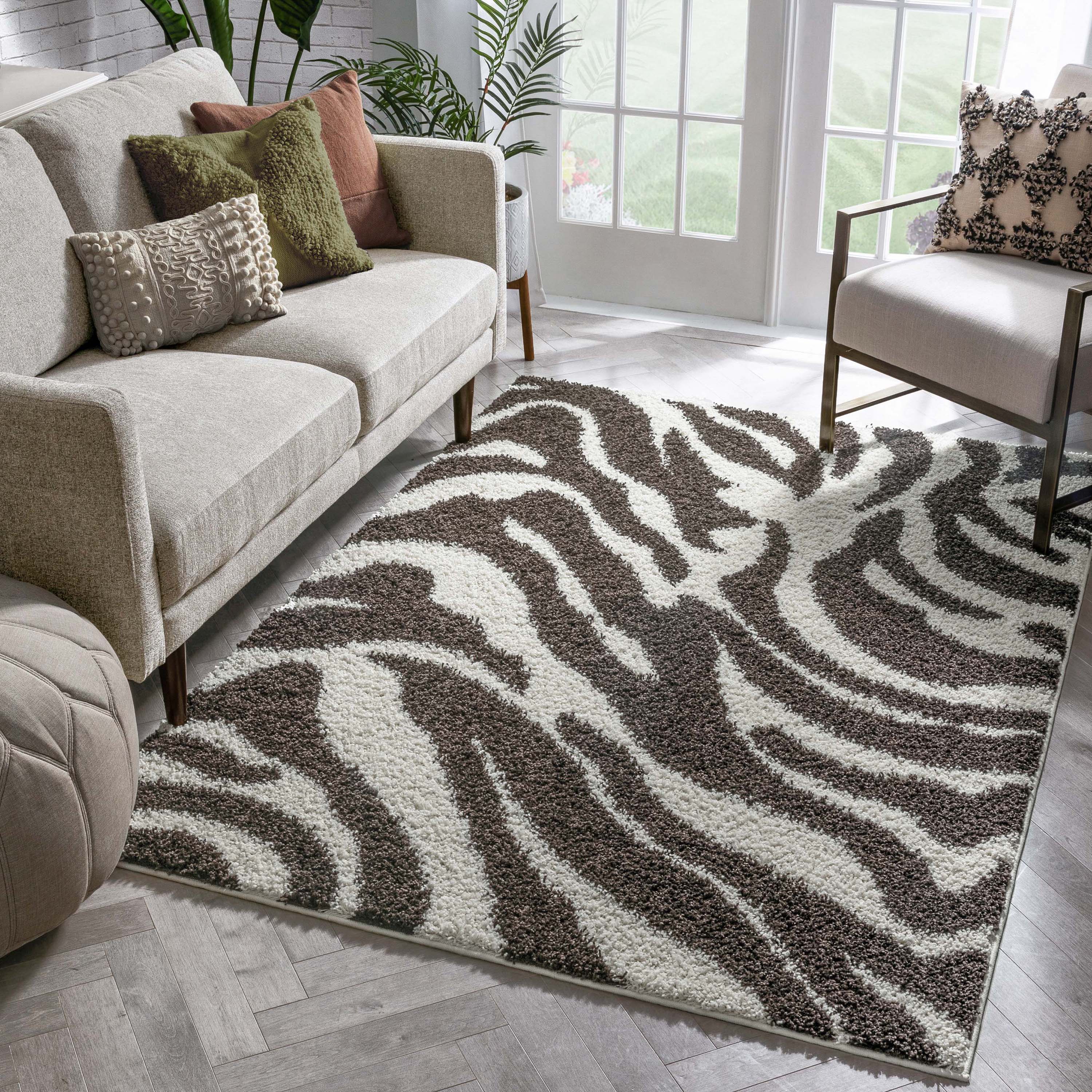 Safari Zebra Brown Contemporary Shag Rug、mySite、gigharbornorthrealestate
