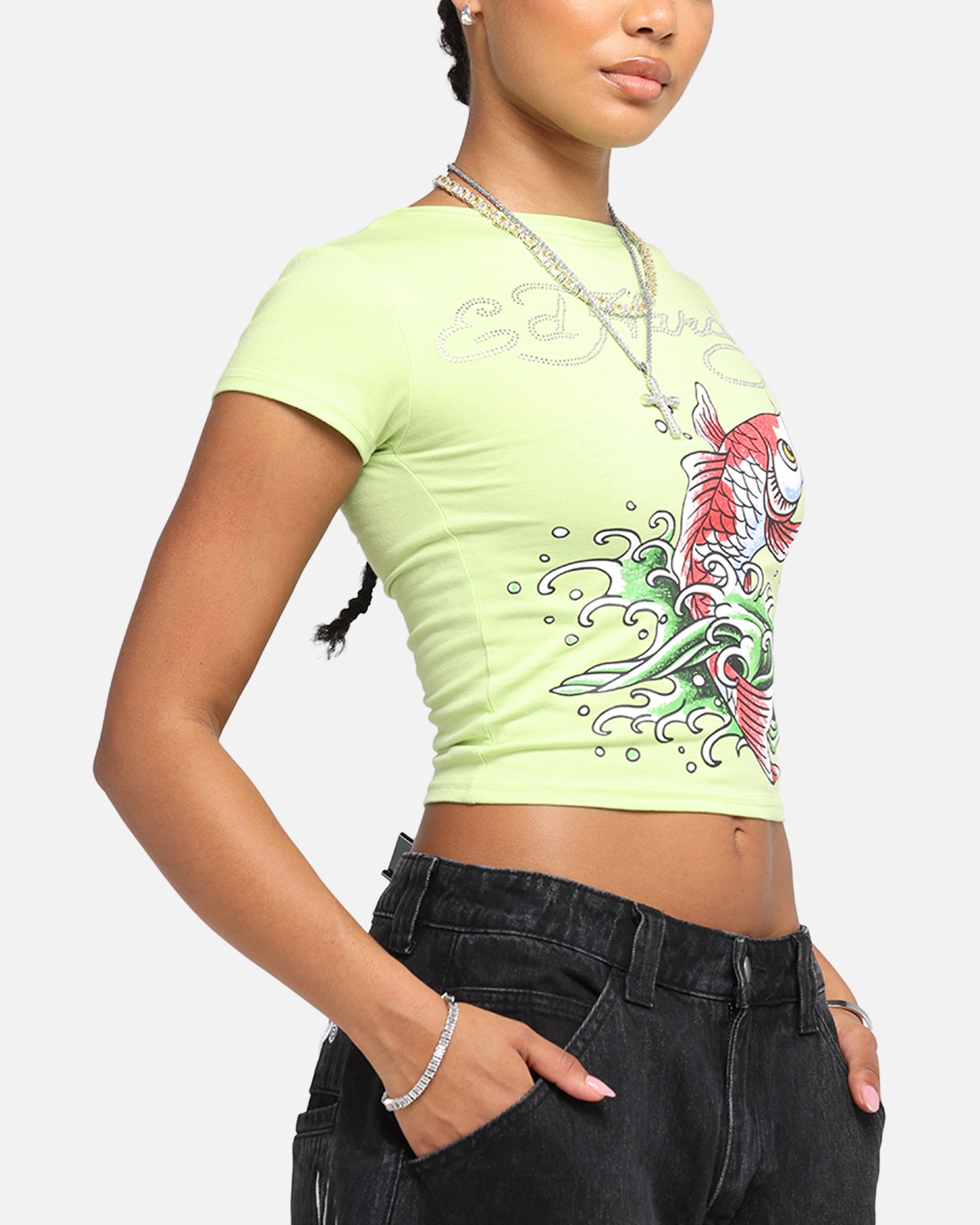 Ed Hardy Women's Koi Baby T-Shirt Green、mySite、zt4zffjzw