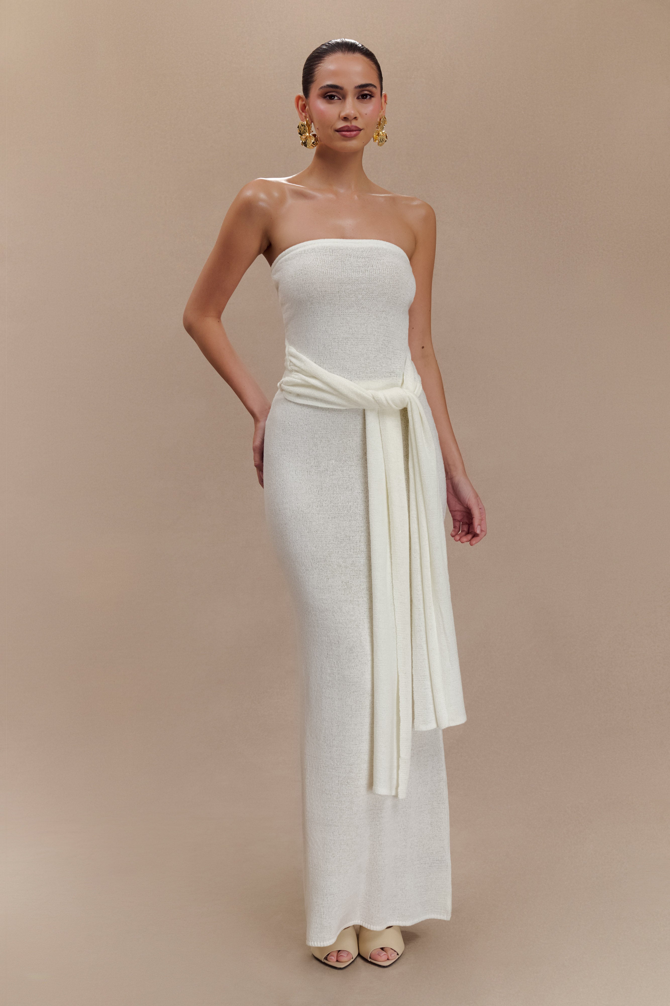 Phoebe Strapless Tie Knit Top - Ivory、mySite、solidvoid