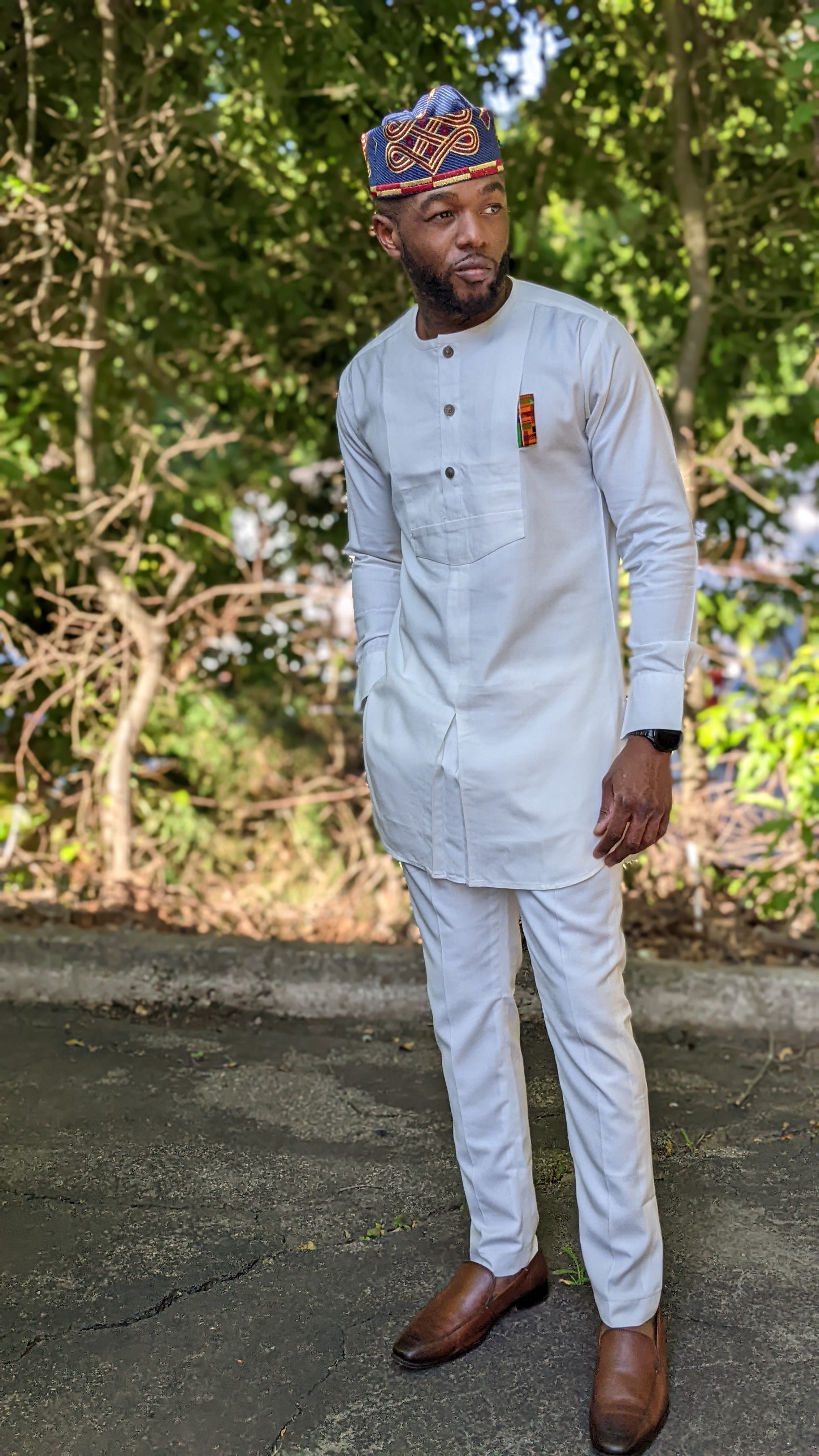 Dupsie's Atide Ivory African Senator Dashiki Top and Pants Kaftan Suit DPXASS42、mySite、solidvoid