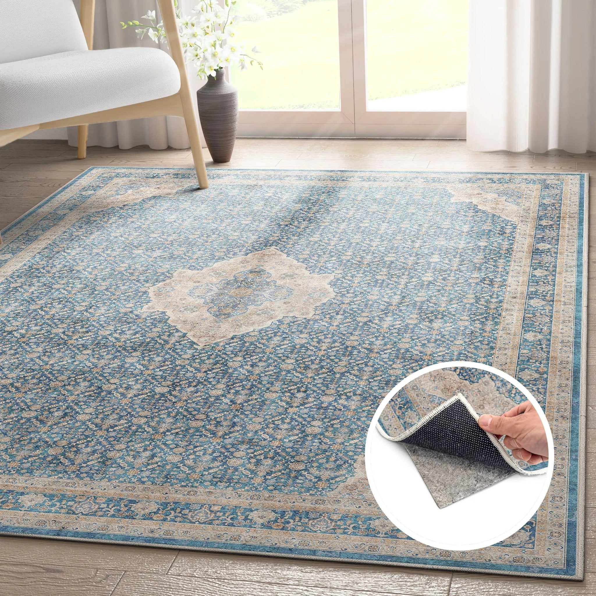 Asha 2-in-1 Lilith Vintage Oriental Kilim Rug + Rug Pad Included、mySite、gigharbornorthrealestate