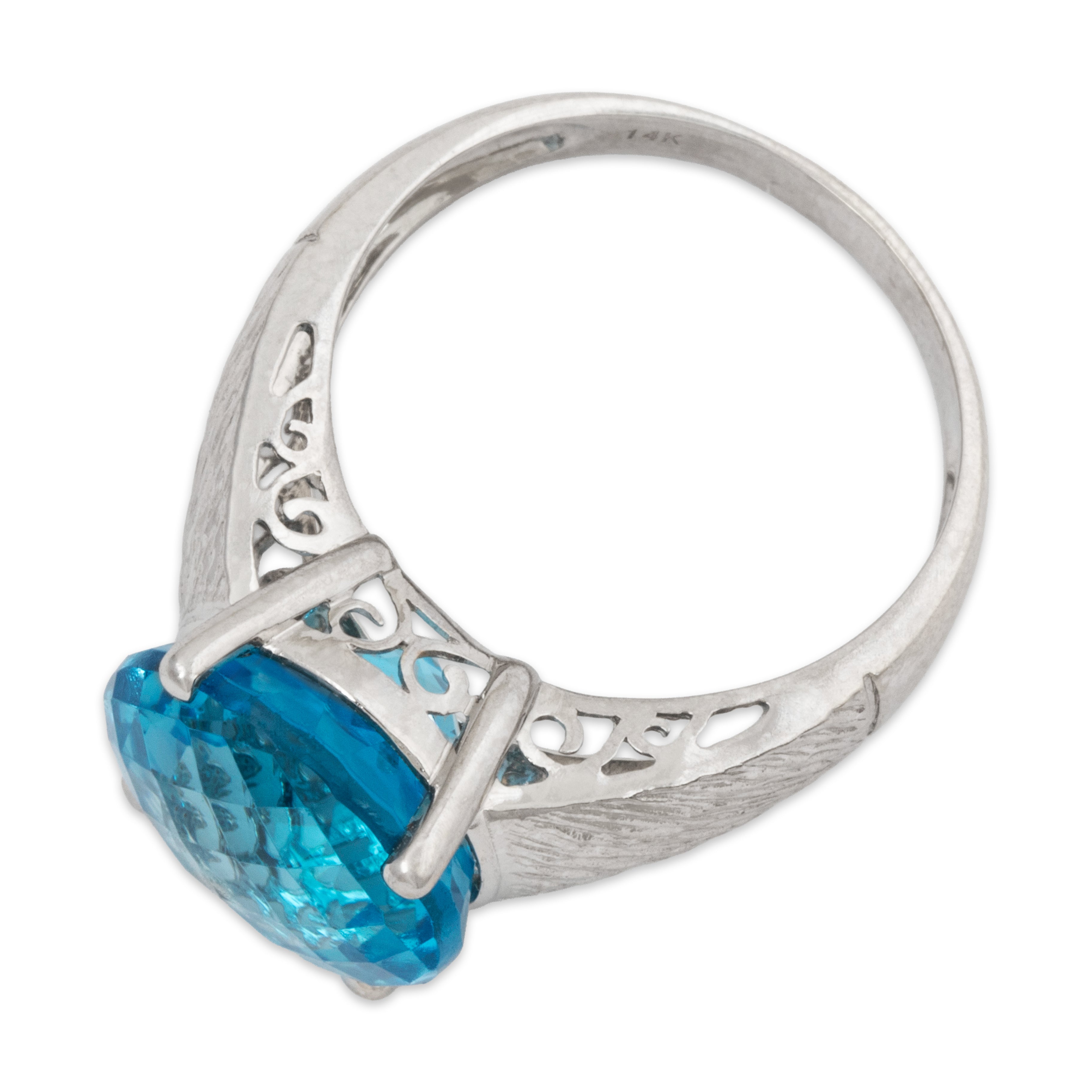 Vintage 14k White Gold 8ct Blue Topaz Textured Shoulders Bold Ring 7.00、mySite、hinf8tx79