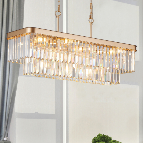 Chandeliers,Rectangular Crystal Chandelier Adjustable,E12 Modern Industrial Crystal Lights,Farmhouse Iron Ceiling Hanging Light for Kitchen Living Room Bedroom/Black(Bulb Not Included)、、eastwooduniform