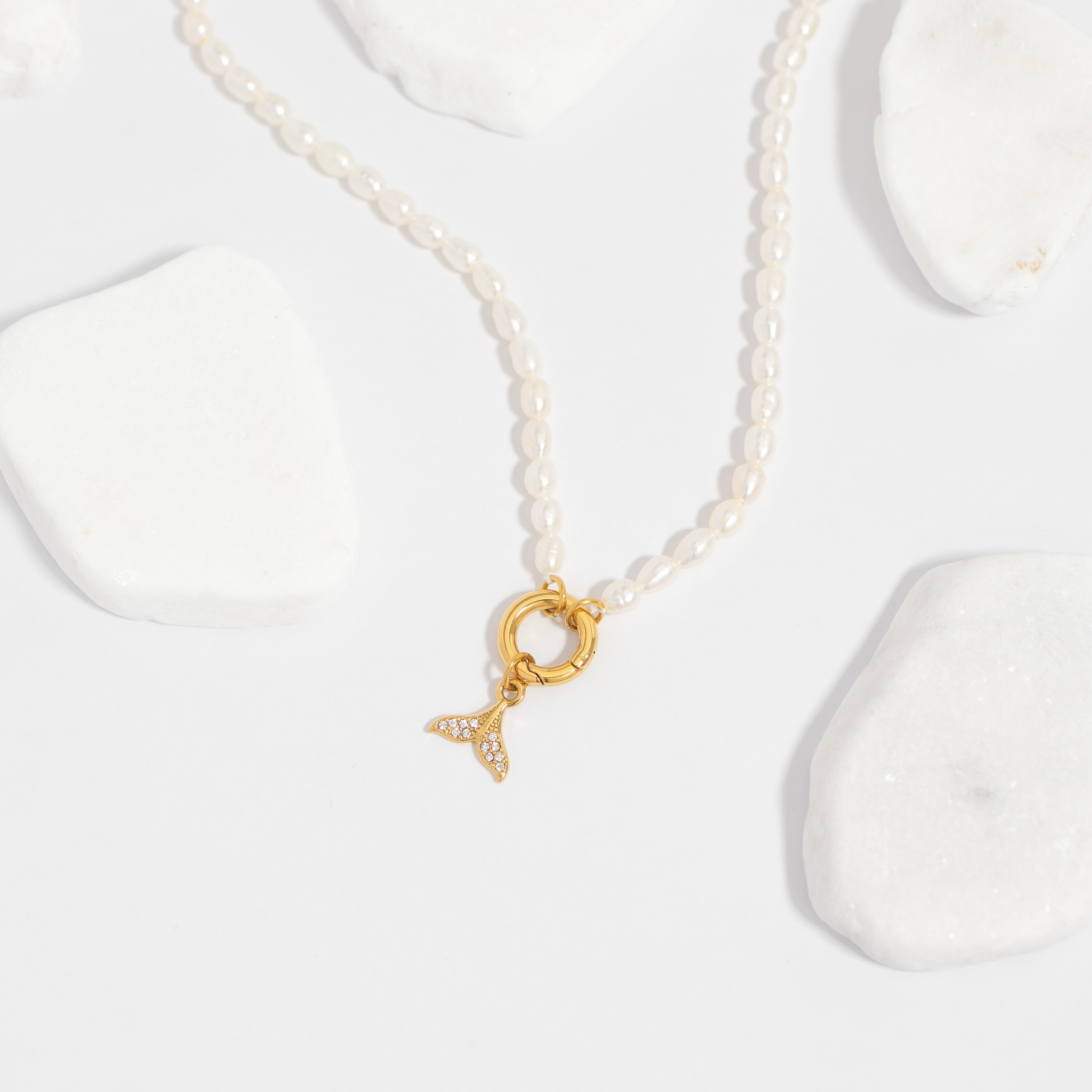 18K Gold PVD Stainless Steel Freshwater Pearl Charm Holder Necklace / CHN0100、mySite、dreamappss