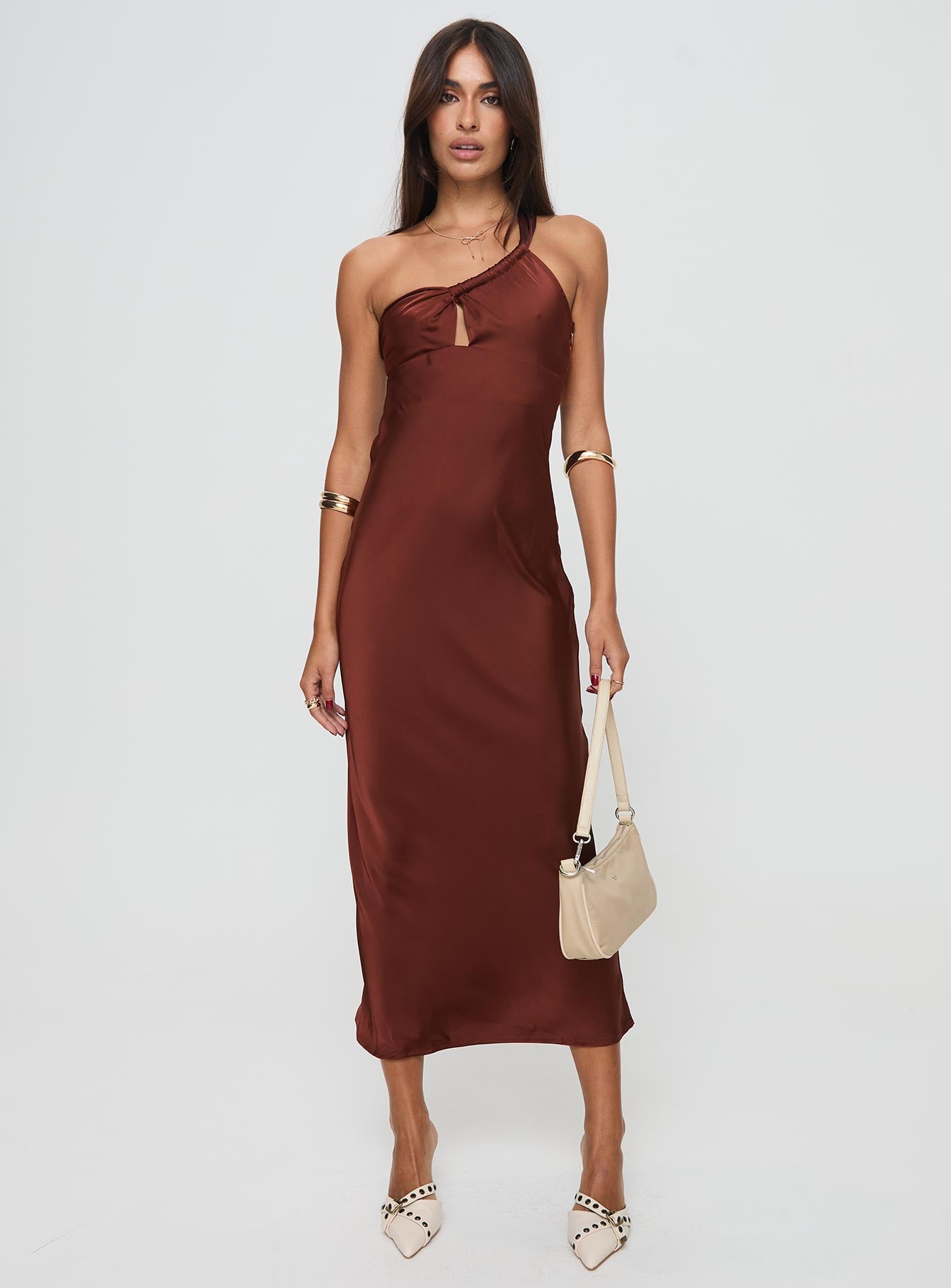 Casimir One Shoulder Maxi Dress Chocolate、mySite、solidvoid