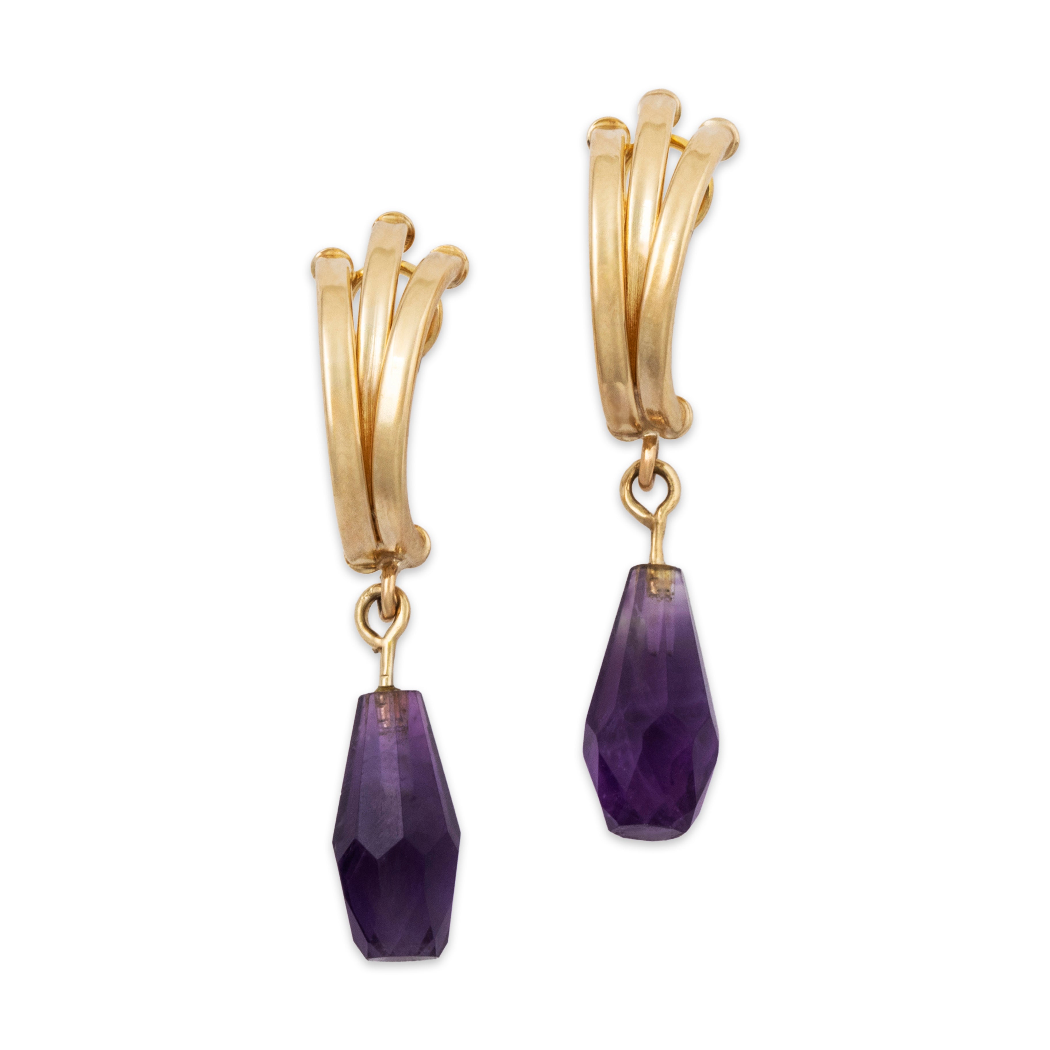 Vintage Lightweight 14k Yellow Gold 2.2cttw Amethyst Briolette Dangle Earrings、mySite、hinf8tx79