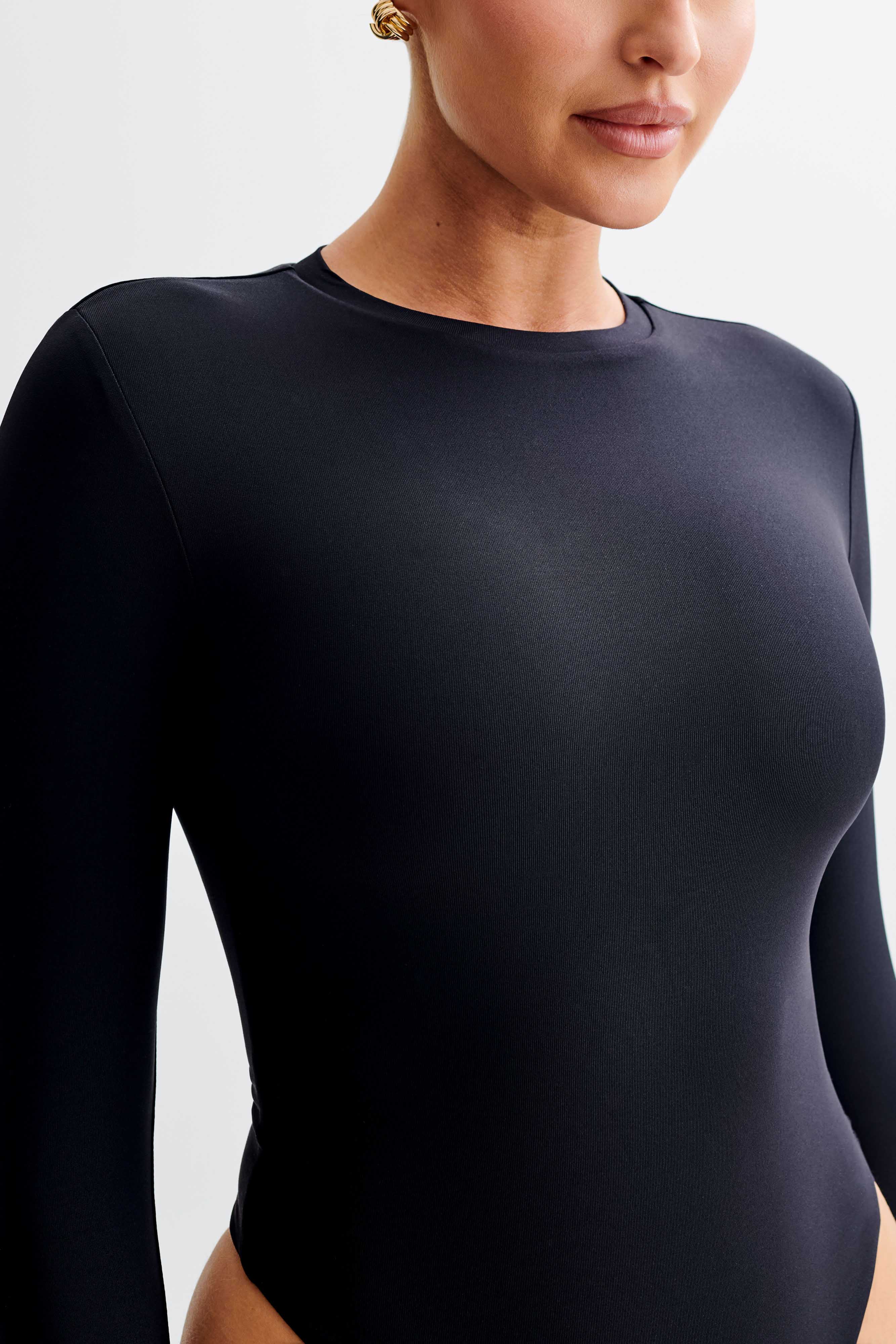 Delilah Long Sleeve Crew Neck Bodysuit - Black、mySite、solidvoid