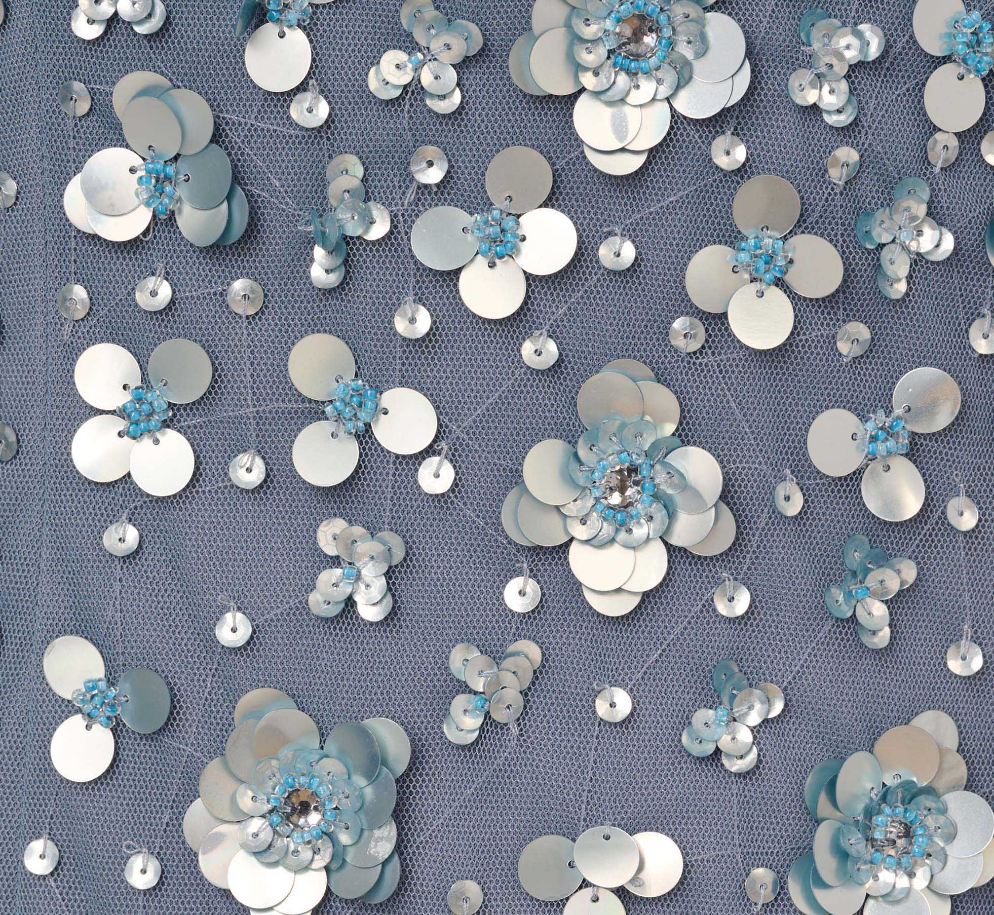 Off Shoulder Dress With Floral Embellishment In Vintage Blue、mySite、solidvoid